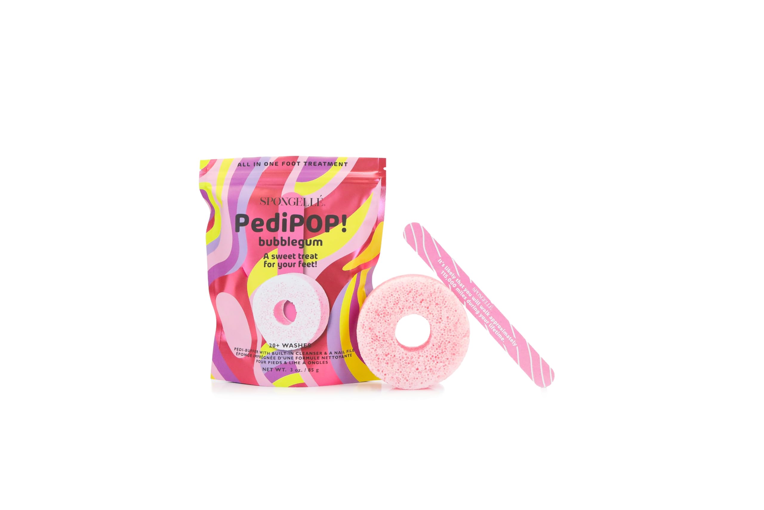 Spongellé Bubblegum PediPOP! All-in-One Pedicure Buffer & Nail File - Exfoliating, Softening & Cleansing Foot Care Treatment | 30+ Uses | Vegan, Cruelty-Free | Perfect for Home Spa, Travel & Gift Giving