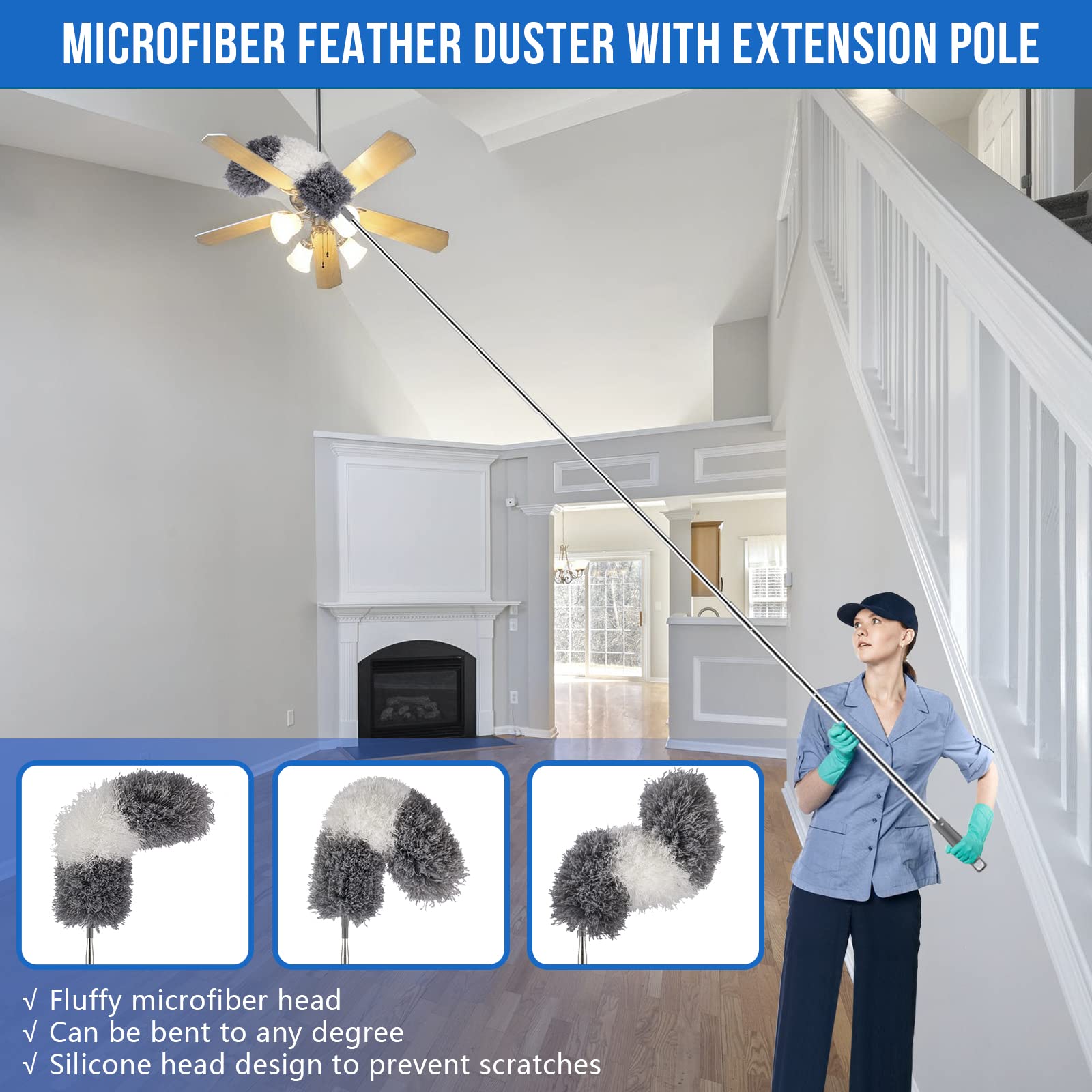 Retractable Microfiber Duster with Extendable Pole (30