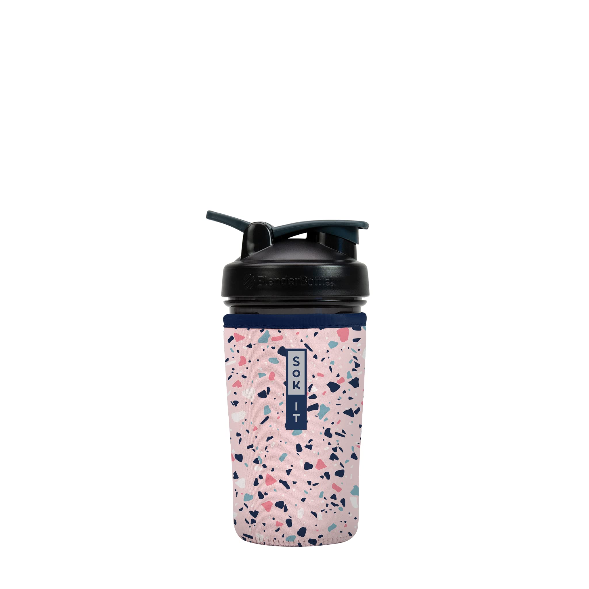Premium Insulated Neoprene Protein Shaker Bottle Cover - Sok It Botl Sleeve for 24oz Blenders (Pink Terrazzo Design) | Gym, Workout & Travel Essentials