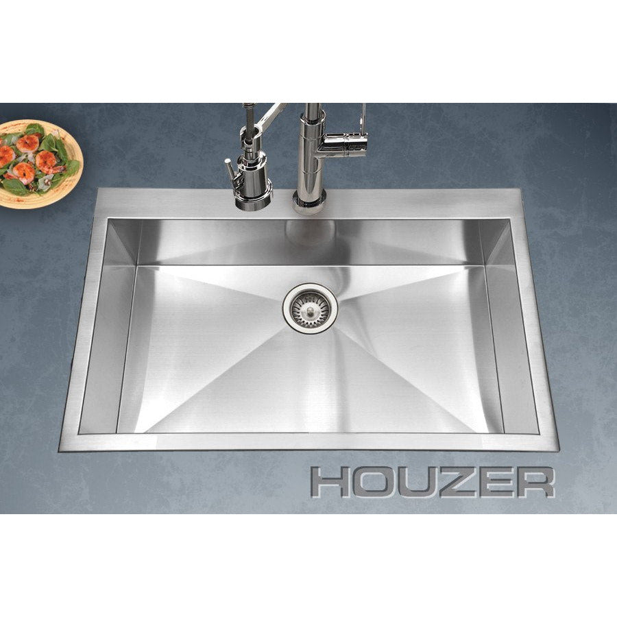 Houzer BLS 3322 Bellus Series Zero Radius Topmount Stainless Steel 1 Hole Large Single Kitchen Sink - Perfect for Modern Home Cooking & Dishwashing