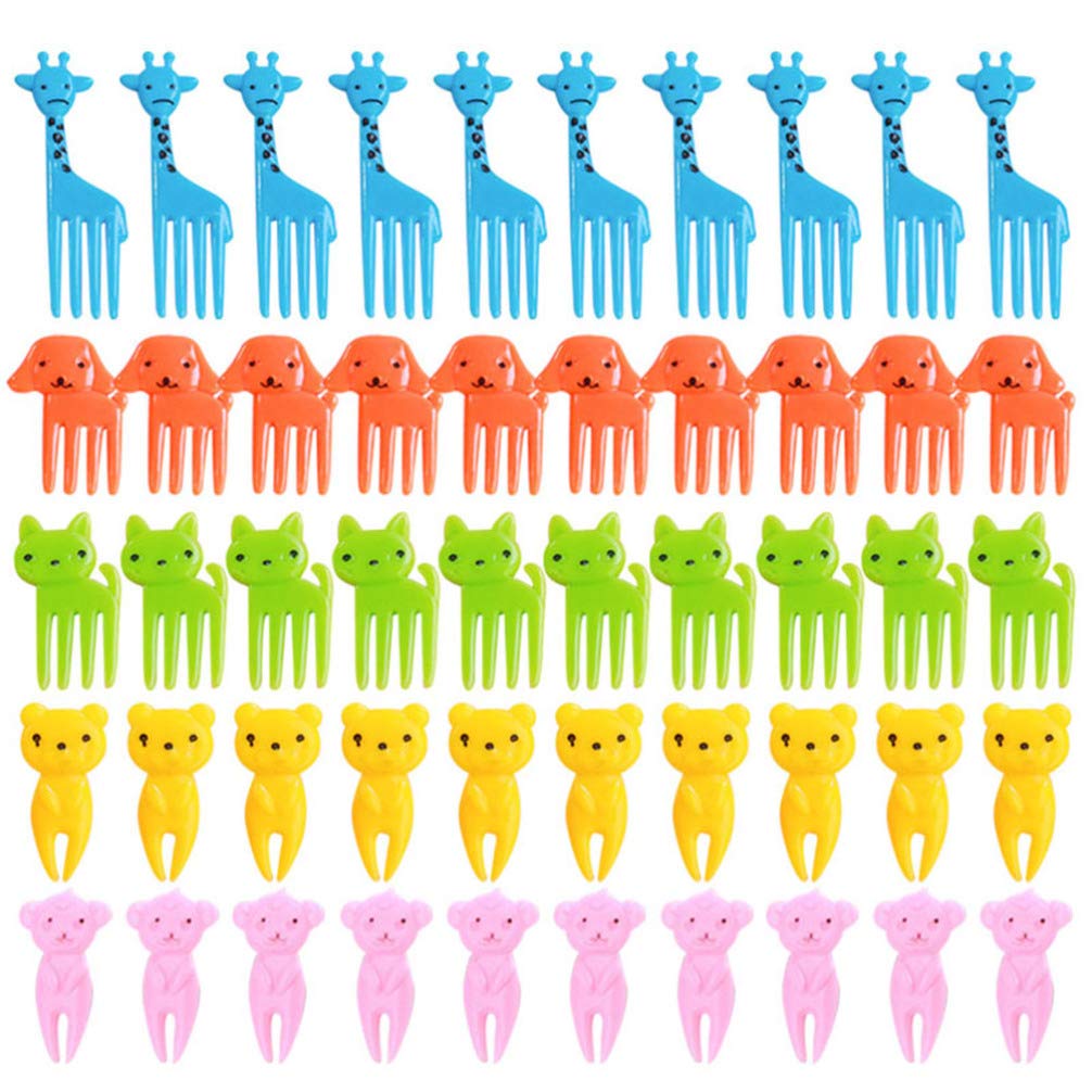 50-Piece Cabilock Animal-Shaped Plastic Fruit Forks - Mini Dessert Forks for Party, Bento, Seafood & Cocktails - Fun Pastry & Cake Picks for Restaurants, Cafes & Home Entertaining (Assorted Colors)