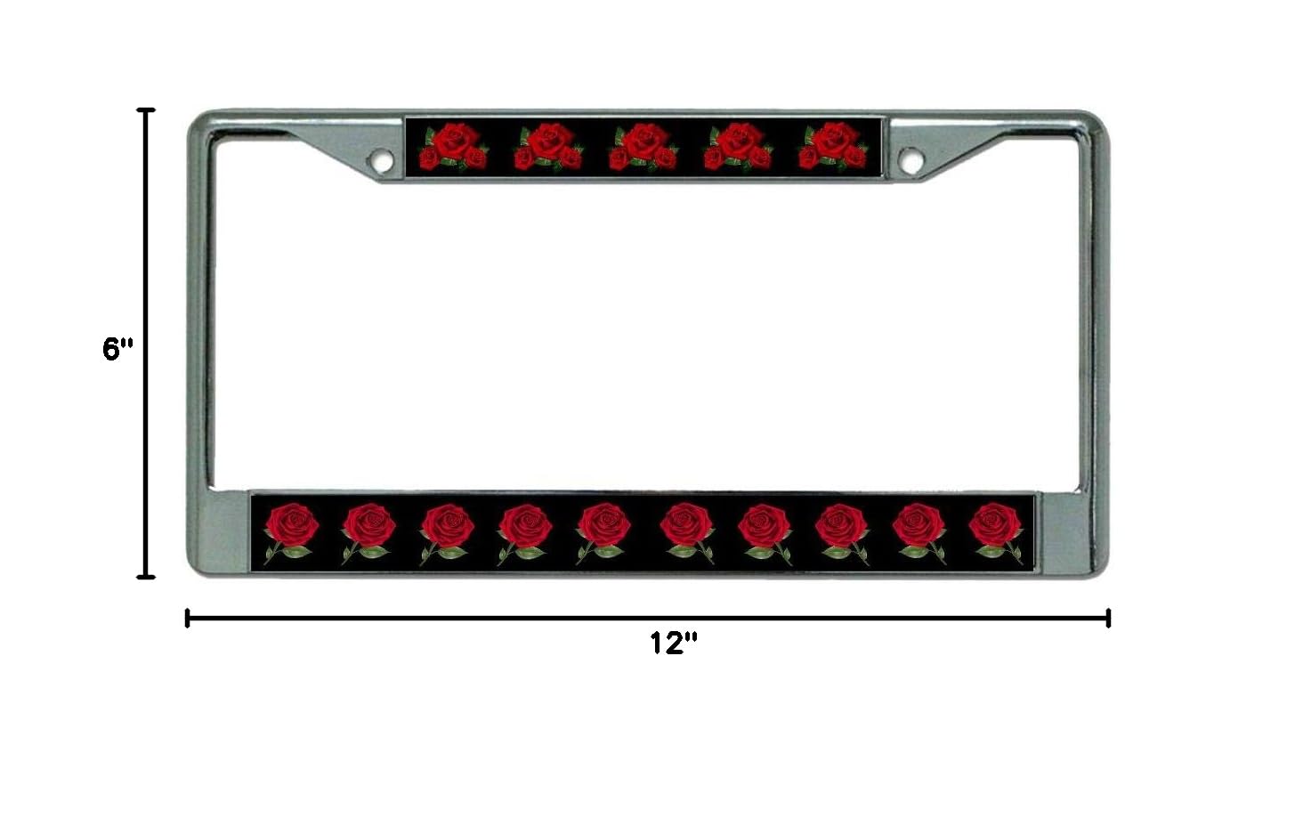 Black Chrome License Plate Frame with Red Roses - Stylish & Durable Car Accessory for Customizing Your Vehicle - Perfect for Cars, Trucks, and SUVs
