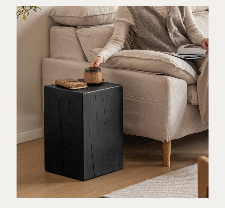 Pine Solid Wood Wabi Sabi Style Side Table - Handcrafted Natural Wood Nightstand for Bedroom, Living Room & Office - Rustic Minimalist End Table with Organic Texture