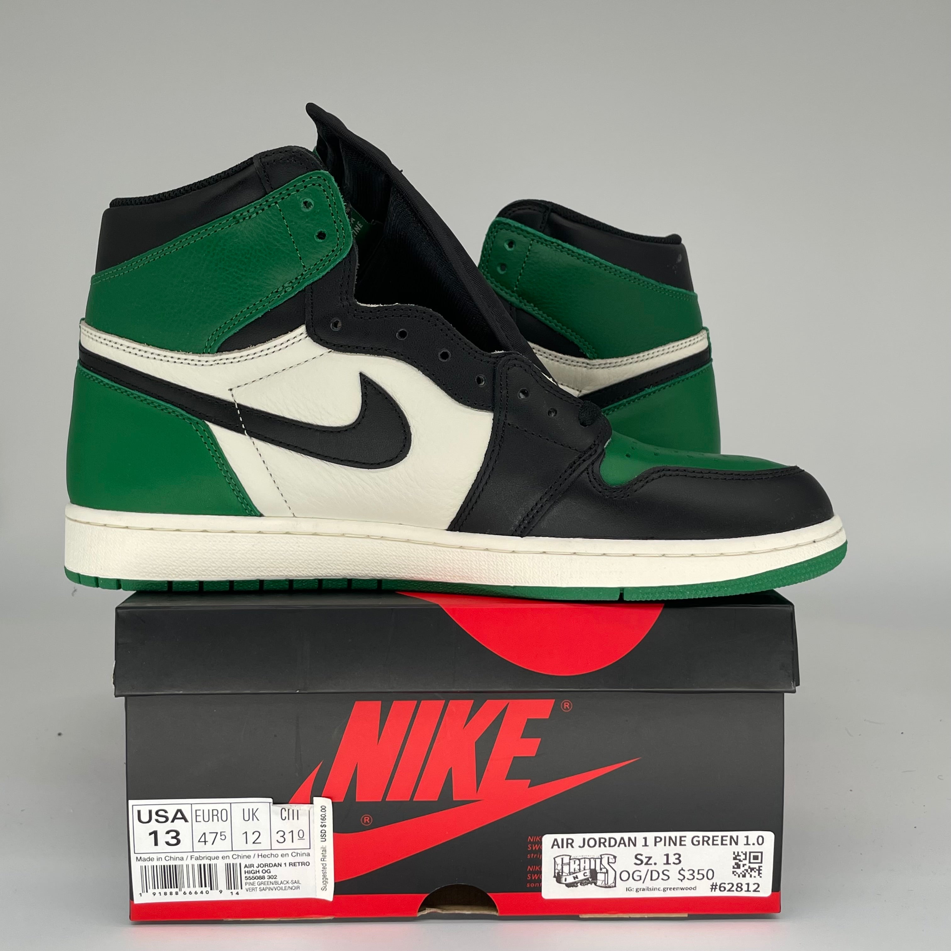 Original Air Jordan 1 Retro High OG 'Pine Green' Men's Basketball Shoes Size 13 (555088-302) - Classic Sneakers for Streetwear & Basketball Enthusiasts
