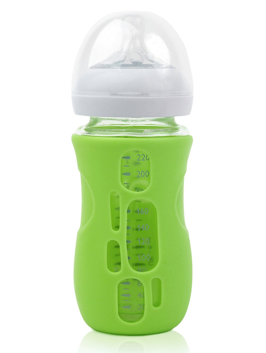 Olababy Silicone Sleeve for Philips Avent Natural Glass Baby Bottles - 8 oz, Green - Protective Cover for Safe Feeding & Travel Use