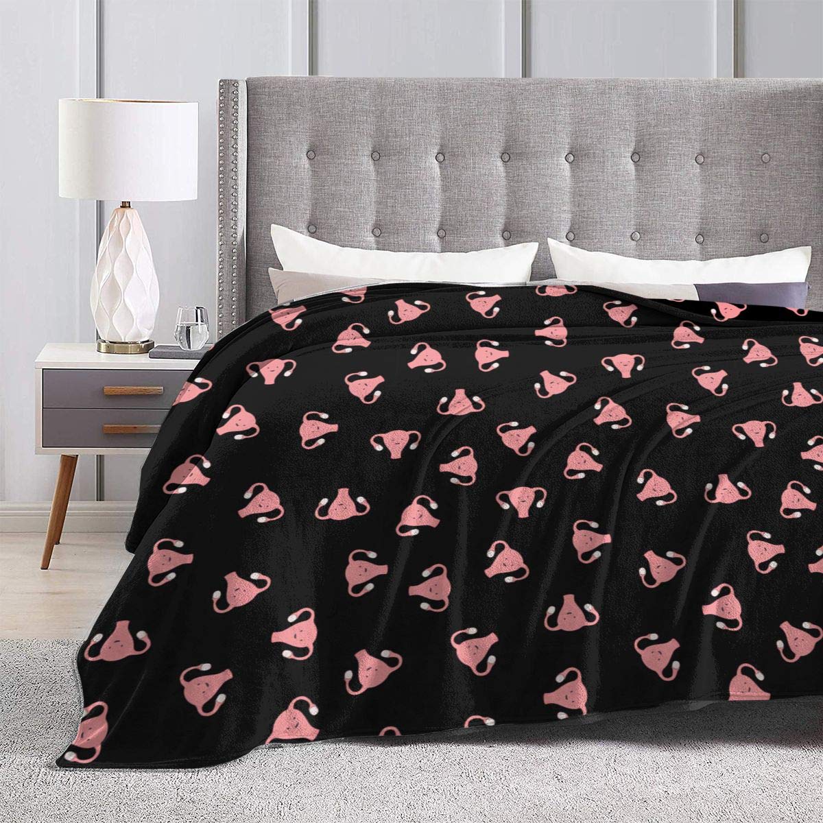 Happy Uterus Flannel Fleece Blanket - Ultra Soft Plush Throw Blanket for Women, Cozy Microfiber Fuzzy Blanket for Couch, Bed, Sofa - Perfect Gift for Period Comfort & Relaxation