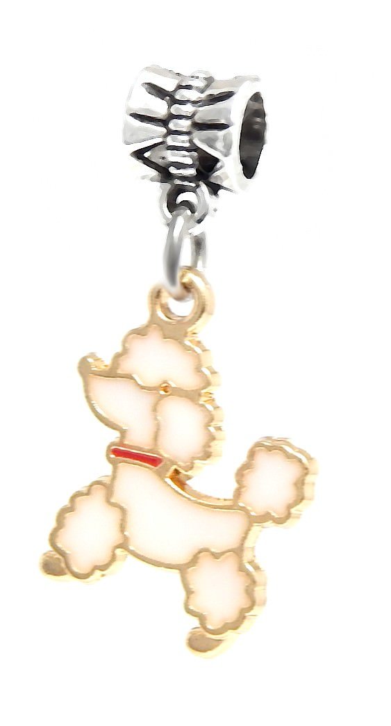 White Poodle Dog Charm Bead for Bracelets - Dangle Charm for Jewelry Making, DIY Bracelet Charms, Pandora Style Beads - Perfect for Pet Lovers, Gift Giving & Fashion Accessories