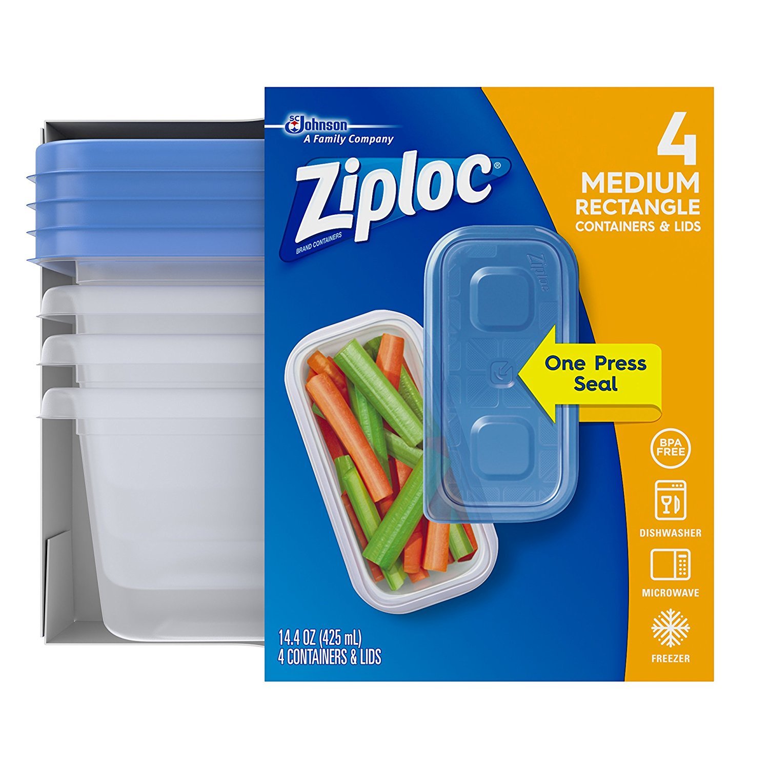 Reusable Ziploc Food Storage Containers for Meal Prep & Kitchen Organization | Smart Snap Technology | Dishwasher Safe | Mini Rectangle (4-Pack) | Perfect for Lunches, Leftovers & Portion Control