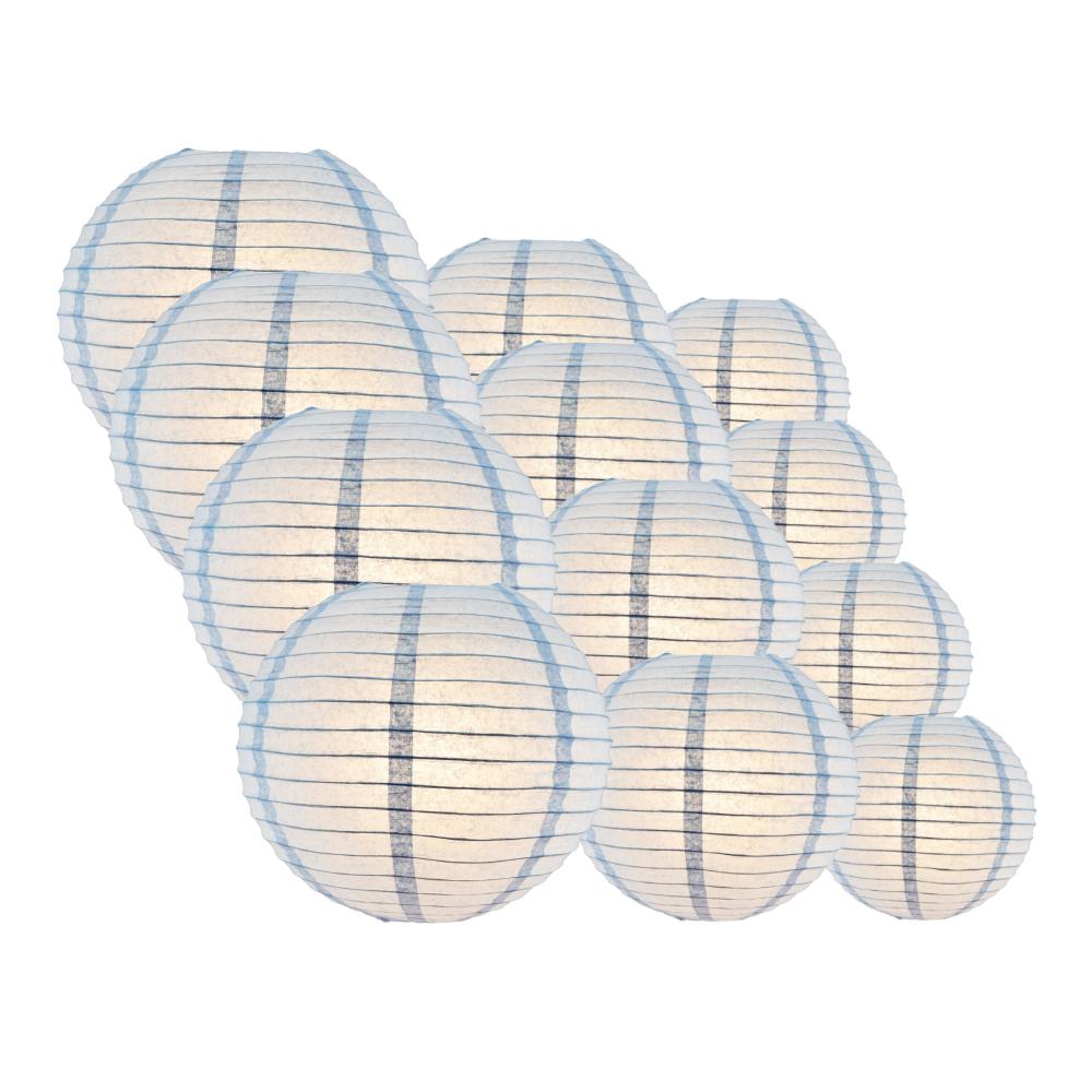 12-Piece Serenity Blue Paper Lantern Set - 12/10/8 Inch Hanging Decorations for Wedding, Party & Home Decoration | Asian-Inspired Festival Lighting