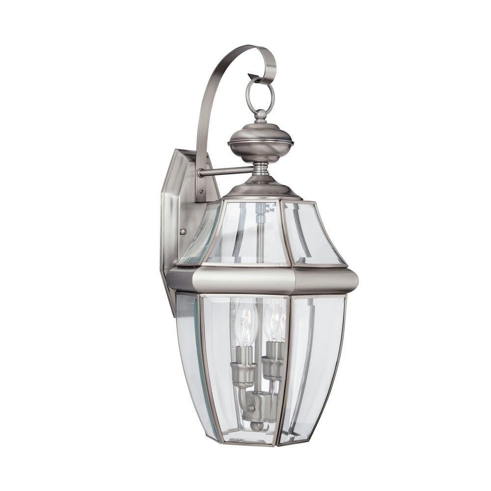 Antique Brushed Nickel Two-Light Outdoor Wall Lantern - Traditional Incandescent Exterior Light Fixture - Perfect for Porch, Patio, Garden & Entryway Lighting