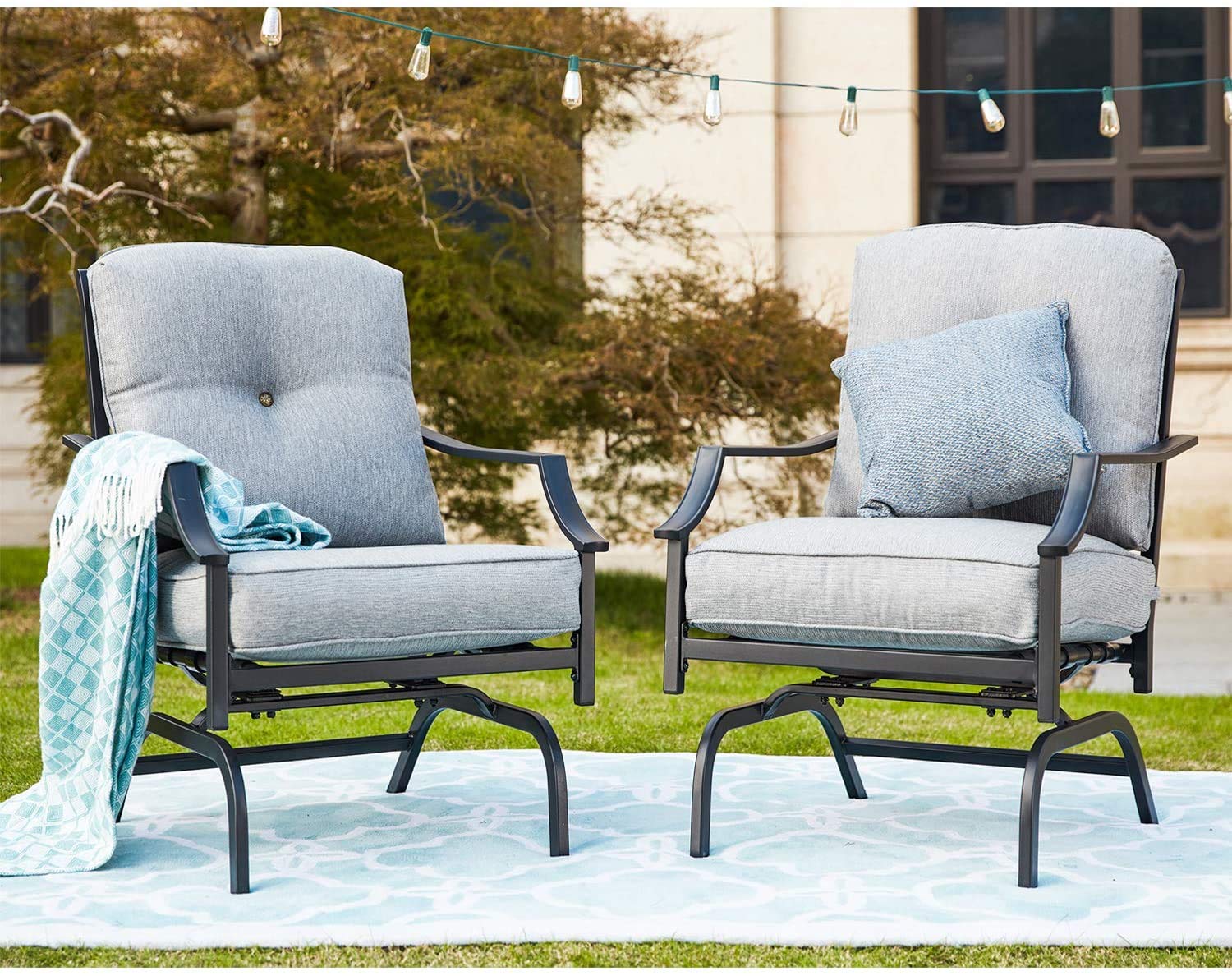 PatioFestival Outdoor Rocking Dining Chairs with Padded Cushion - Metal Frame Spring Motion Bistro Set for Porch, Balcony, Garden & Backyard Relaxation - Perfect for Lounging, Entertaining & Outdoor Dining