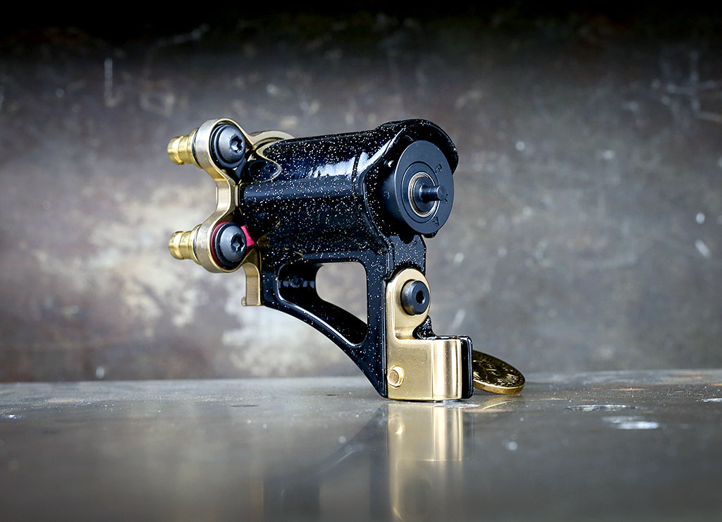 Limited Edition Black Rainbow Sparkle & Gold Mike Pike PMA Direct Drive Rotary Tattoo Machine - Professional Tattoo Artist Equipment for Precision Work