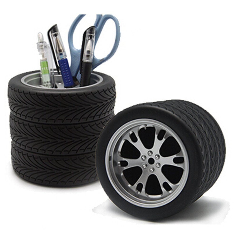 Creative Tire Pen Stand Pencil Holder Desk Organizer - Black Office Accessories for Desk, Home & Car | Perfect for Students, Teachers & Professionals