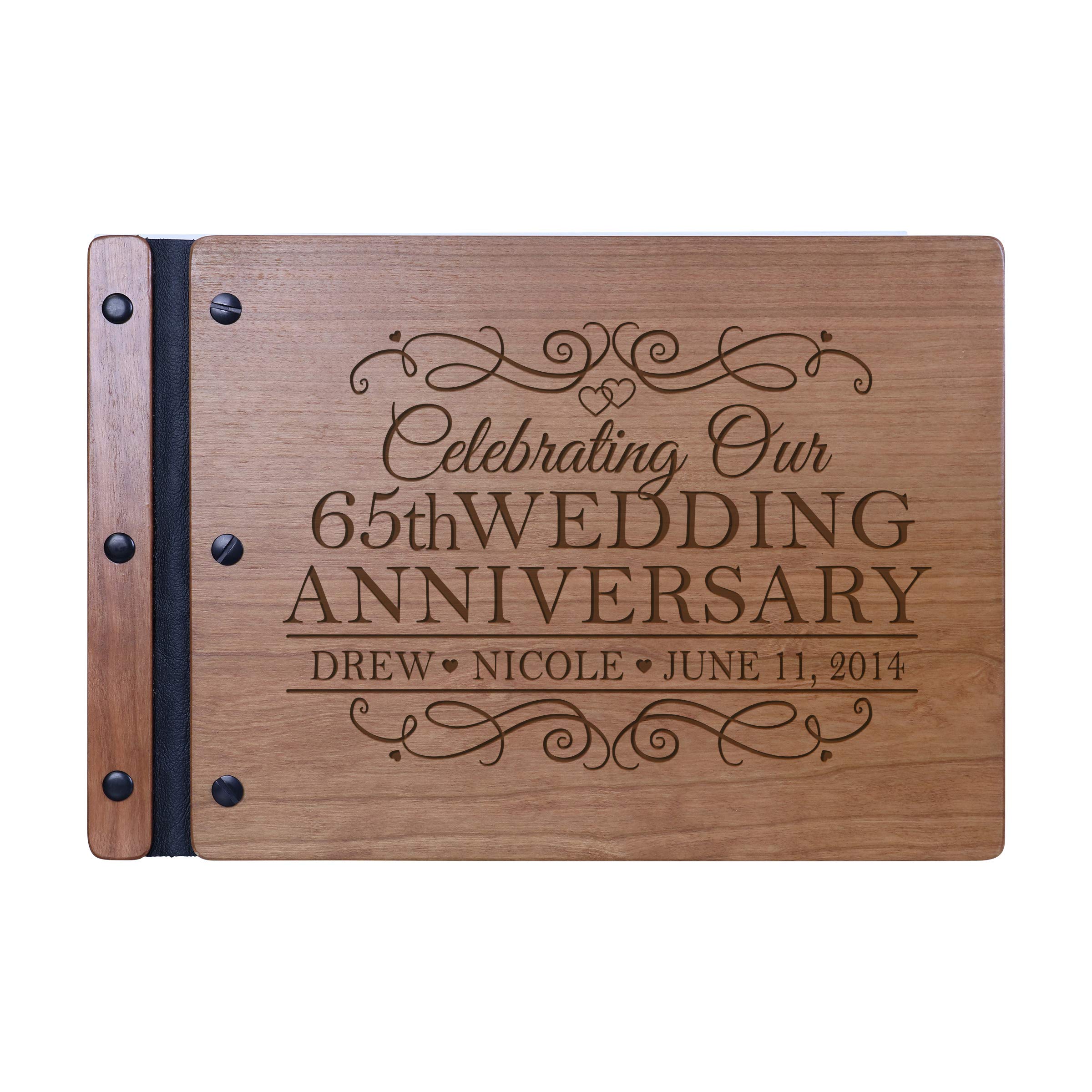 LifeSong Milestones Personalized 65th Wedding Anniversary Guest Book for Couples - Wooden Cherry Keepsake Memory Book for Husband & Wife Celebrating 65 Years of Marriage - Perfect for Anniversary Parties, Family Gatherings & Milestone Celebrations