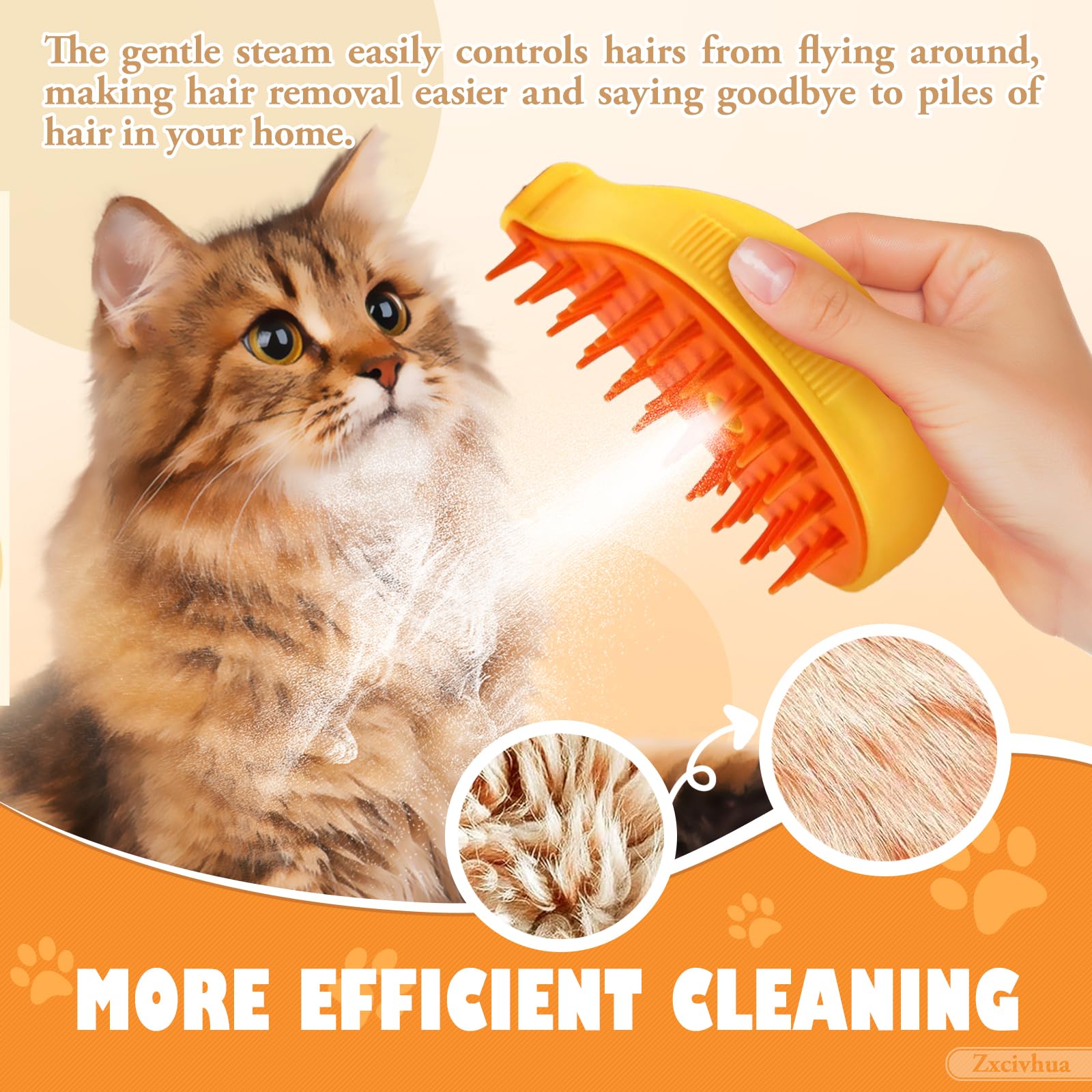 3-in-1 Cat Steam Brush with Silicone Massage - Pet Grooming Brush for Removing Tangles & Loose Hair - Gentle Cleaning Comb for Cats & Dogs (Banana Yellow) - Perfect for Daily Pet Care & Shedding Control