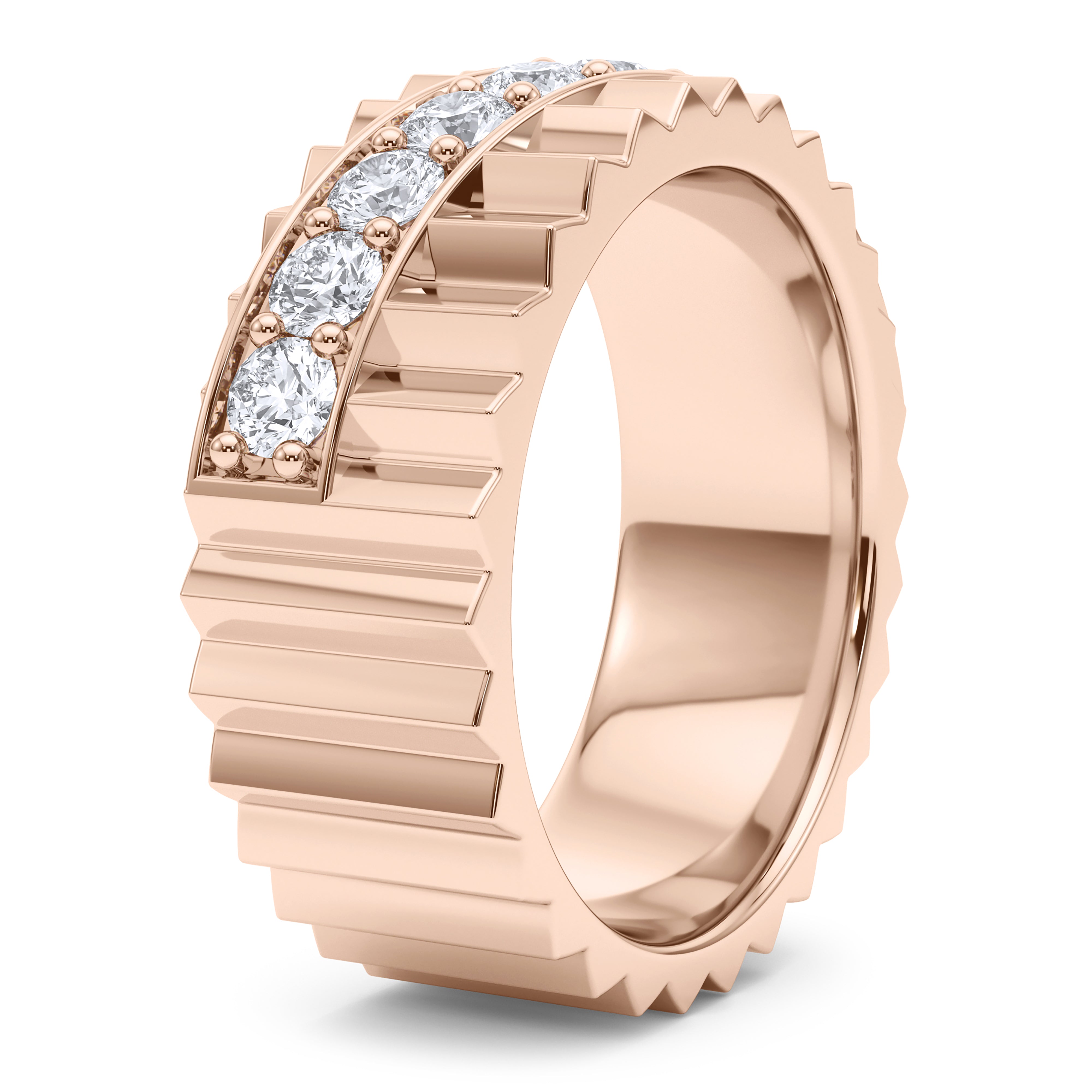 Elegant Diagonal Fluted Diamond Wedding Band Ring - 14K White Gold or Rose Gold Engagement Ring for Women, Perfect for Anniversaries, Proposals & Special Occasions