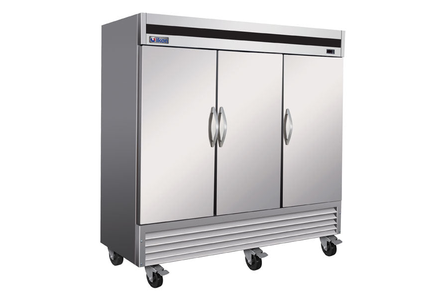 IKON 81 Solid Three-Door Reach-In Commercial Freezer - Heavy Duty Stainless Steel for Restaurants, Grocery Stores & Catering Businesses