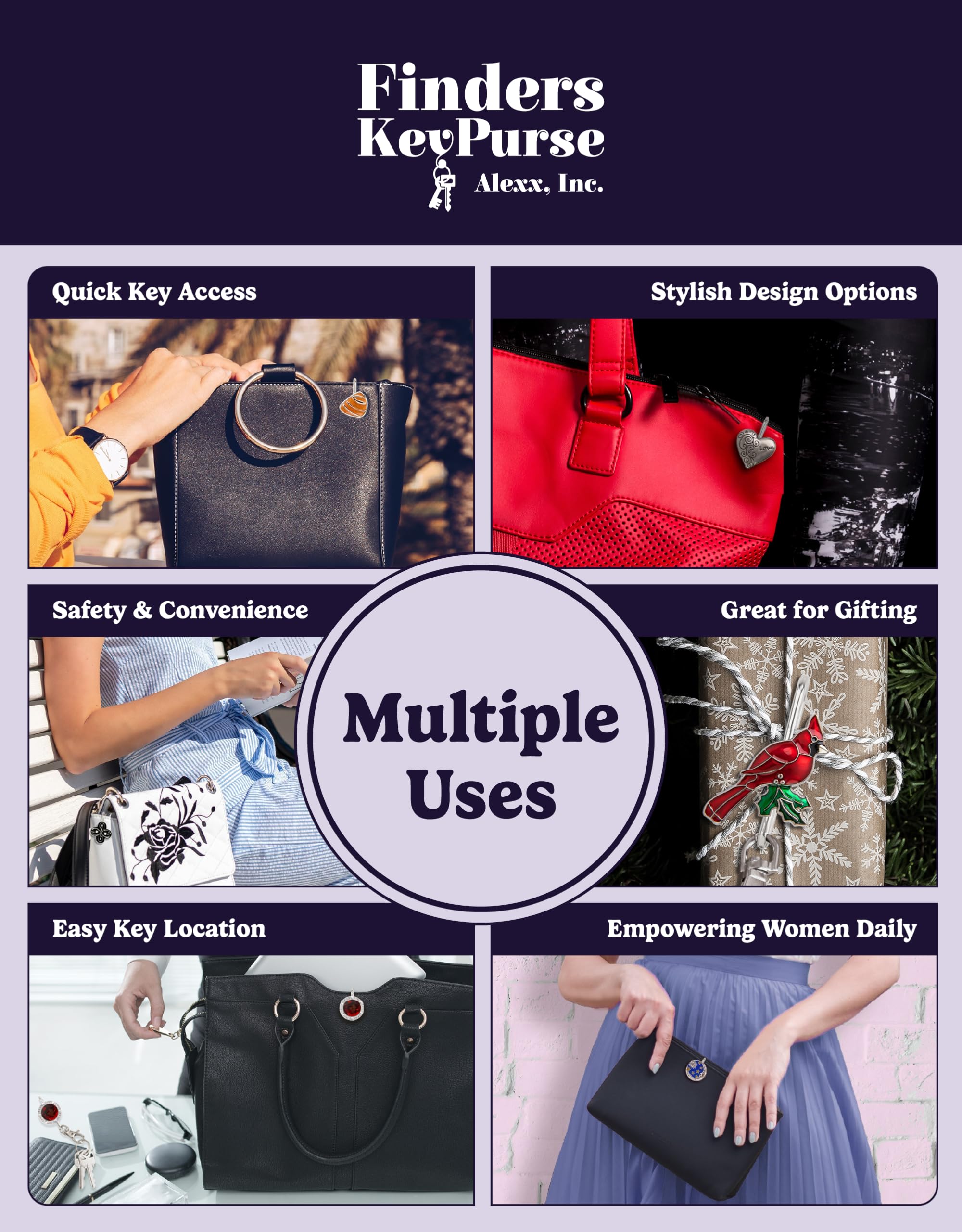 Women's Key Finder Keychain - Cute Bag Charm & Purse Organizer Accessory - Best Gift for Mom, Wife, Girlfriend - Perfect for Everyday Use, Travel & Home Organization