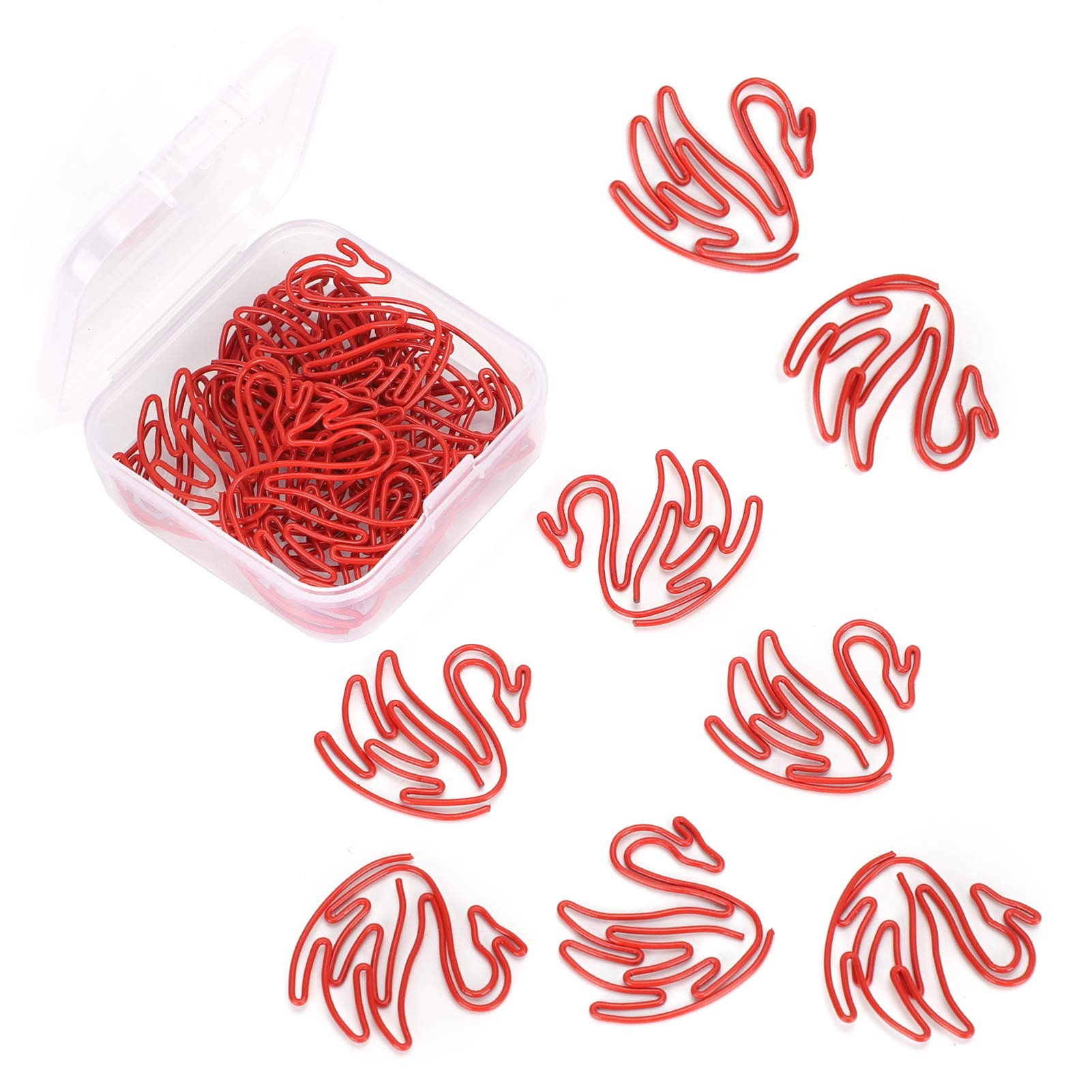 20Pcs Small Swan Shaped Paper Clips - Colorful Office & School Supplies for Document Organizing, Perfect for Notebooks, Planners, and Craft Projects (Red)