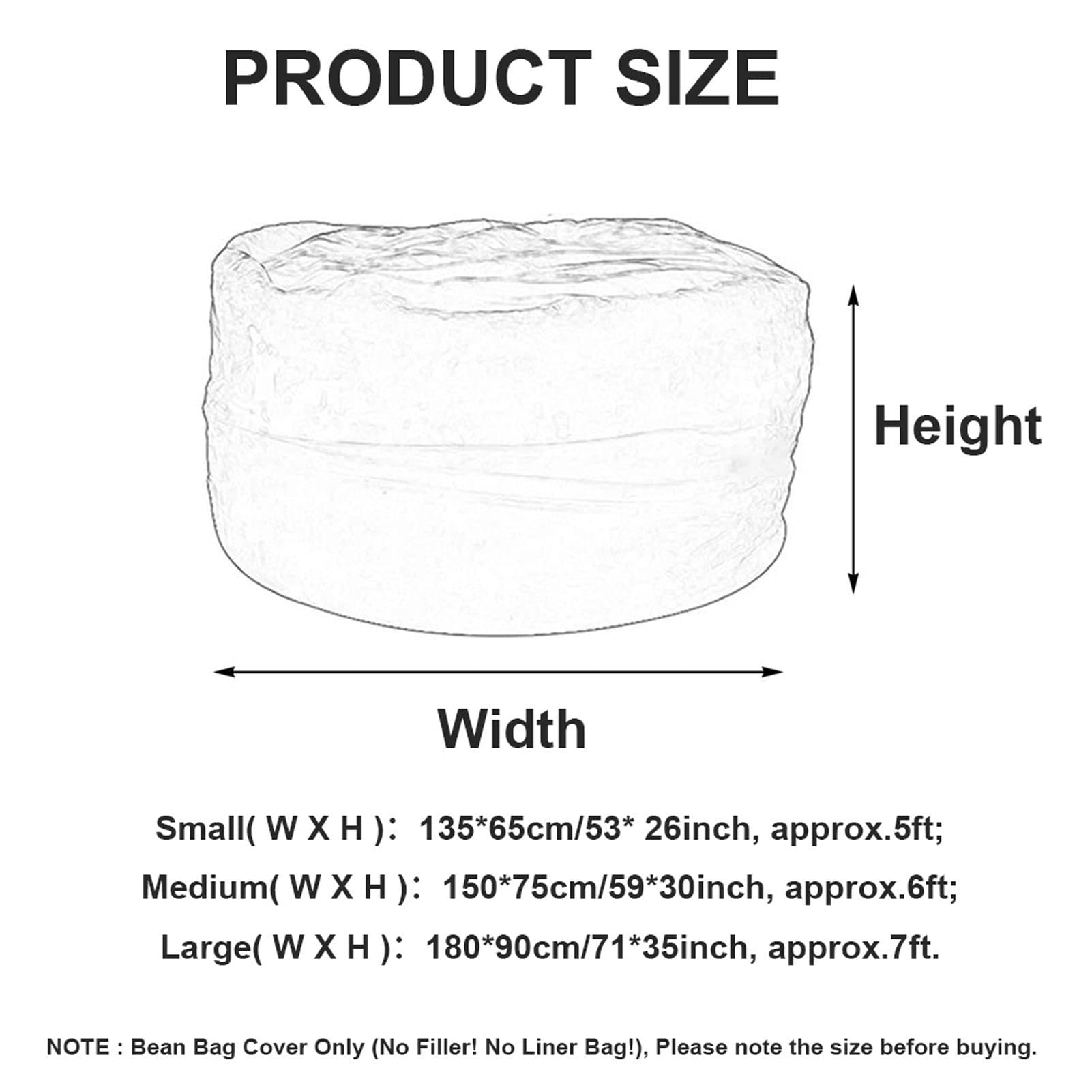QDY Giant Bean Bag Cover (Cover Only) - 5/6/7ft Soft Fluffy Lazy Sofa Bed for Living Room, Durable Oversized Beanbag Chair - Perfect for Lounging, Gaming & Relaxing in Bedroom, Dorm or Family Room