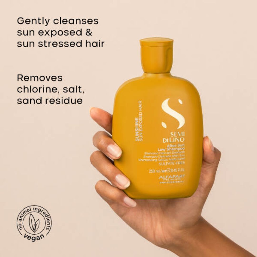 Alfaparf Milano Semi Di Lino Sunshine After Sun Low Shampoo 250ml - Hydrating & Gentle Post-Sun Hair Care for Beach & Pool Days