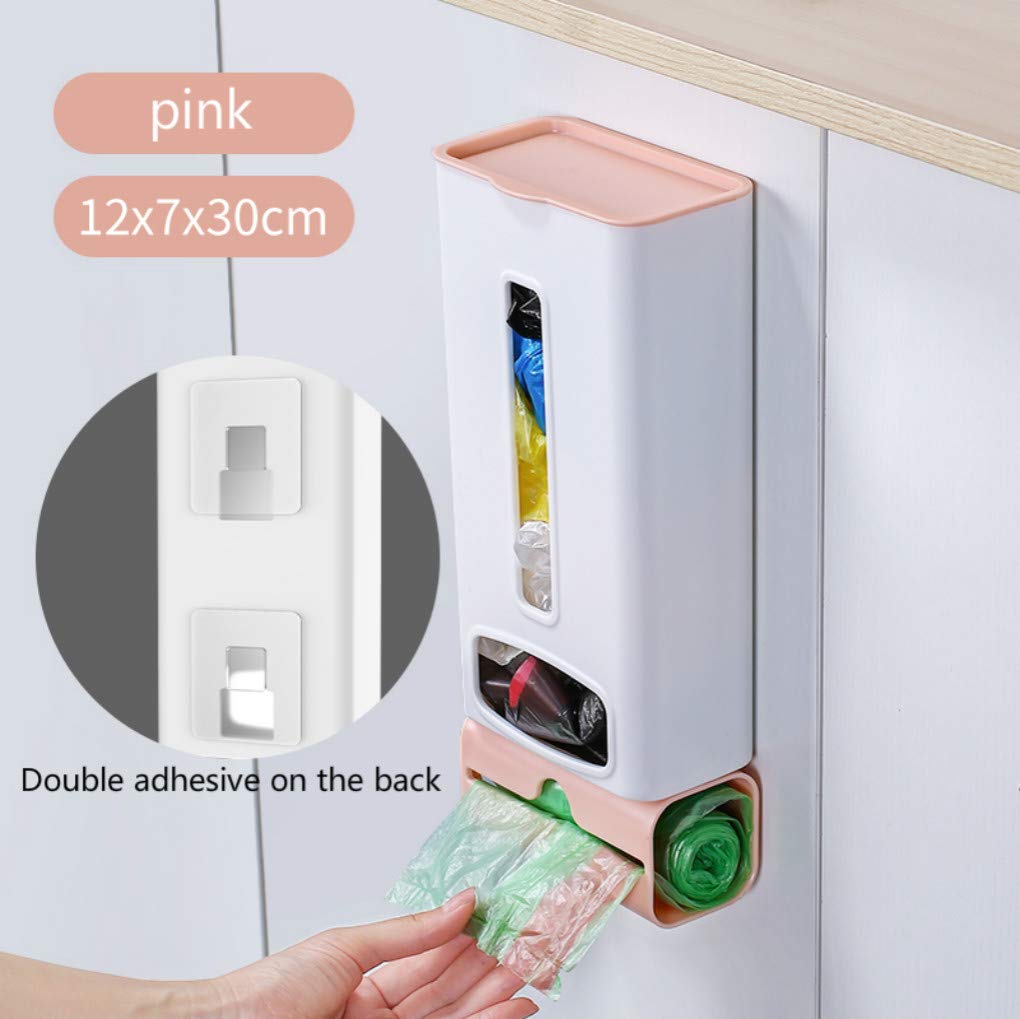 Wall-Mounted Plastic Bag Dispenser & Organizer - Space-Saving Grocery/Garbage Bag Storage Box for Kitchen, Pantry, Retail Stores & Warehouses (Upgraded Pink, 1 Pack) - Perfect for Home Organization & Commercial Use