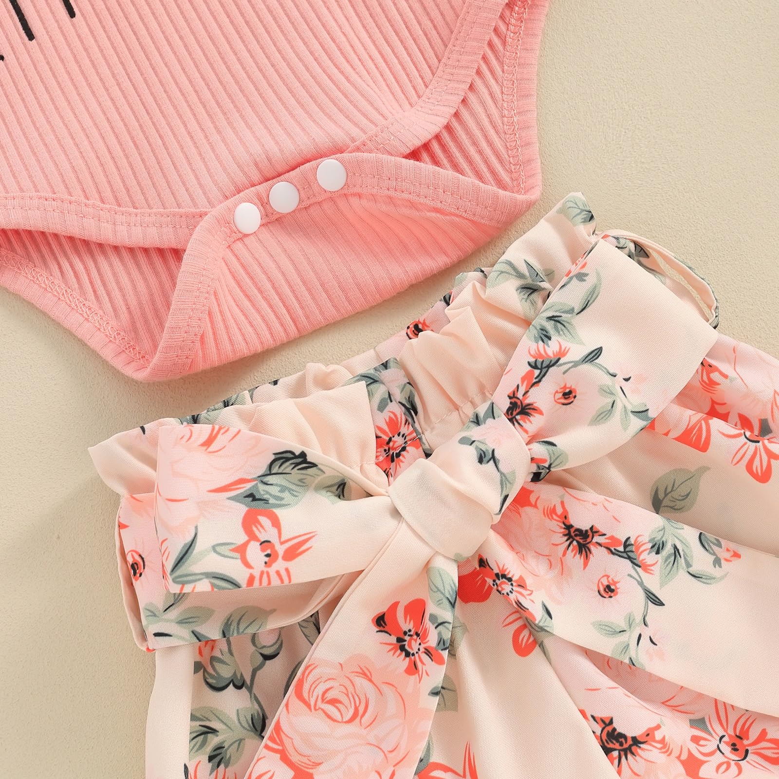Newborn Baby Girl Summer Outfit - Ribbed Knitted Romper with Floral Shorts | Cute Infant Clothes for Girls | Perfect Gift for Aunties & Besties | Great for Playdates, Family Photos & Summer Outings
