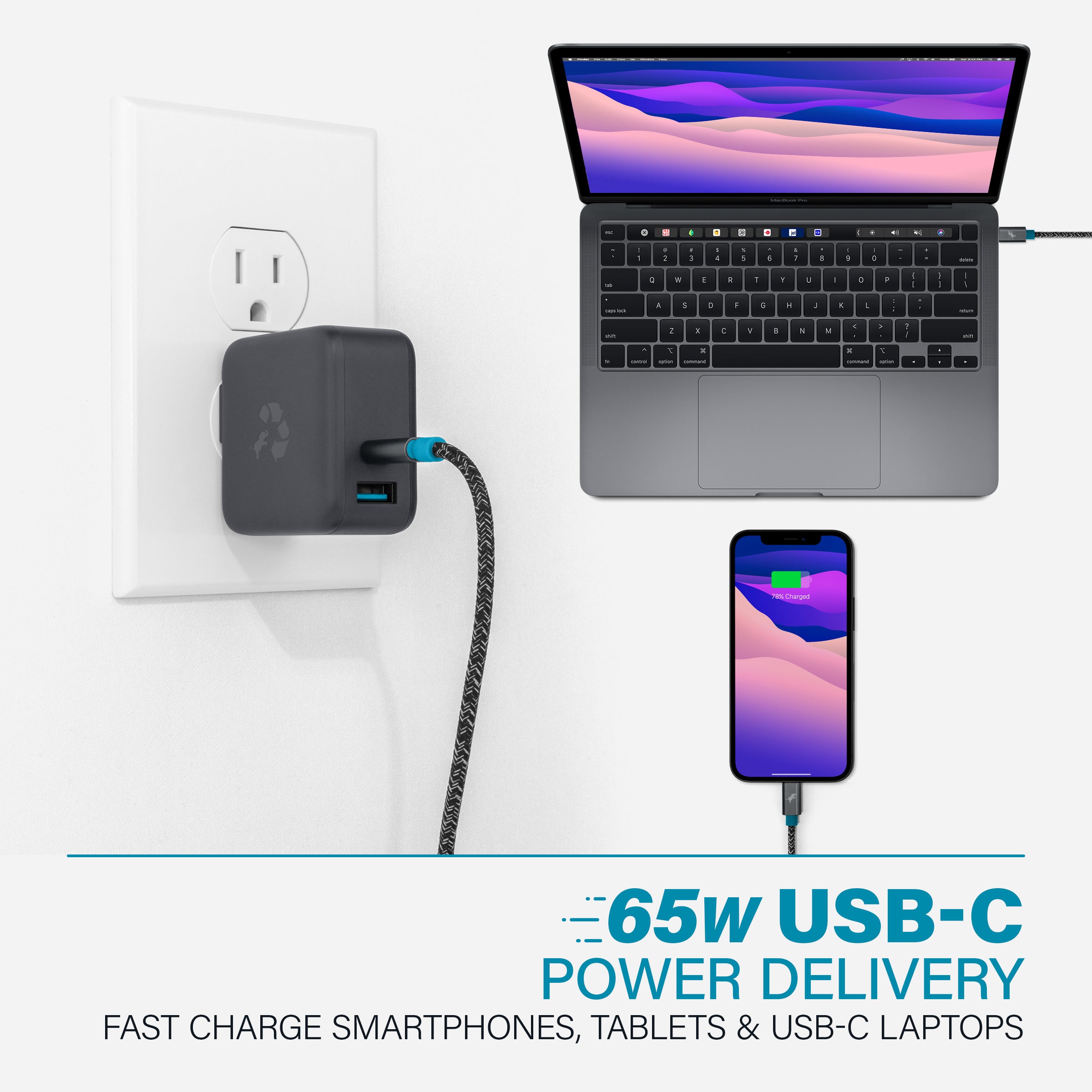 Fast Charging WALLY Wall Charger - 18W USB C Power Adapter for iPhone, Samsung, iPad - Compact & Portable for Home, Office, Travel
