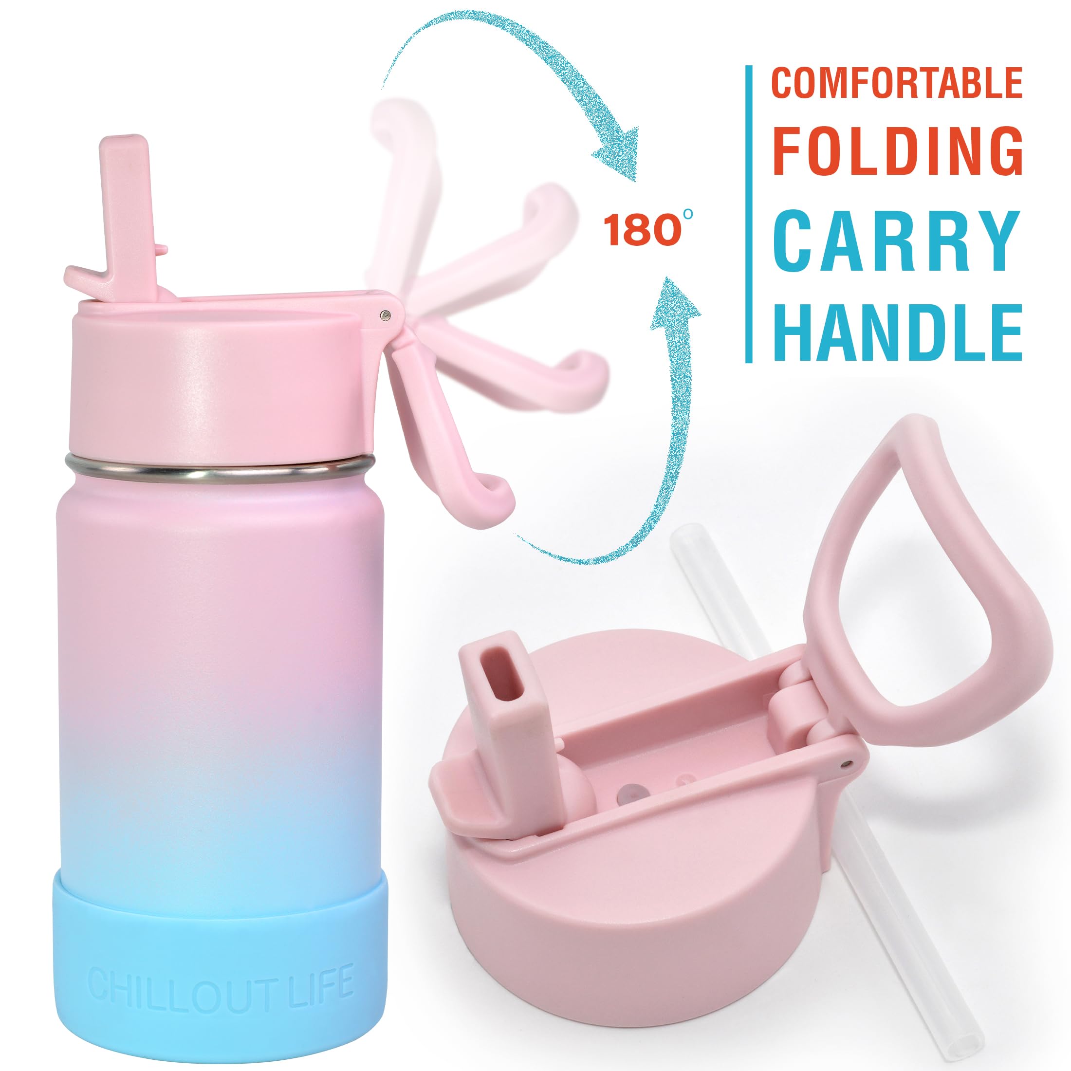 CHILLOUT LIFE 12 oz Insulated Stainless Steel Water Bottle with Straw Lid for Kids - Leakproof & BPA-Free - Includes 20 Cute Waterproof Stickers for Personalization - Ideal for School, Sports & Outdoor Activities