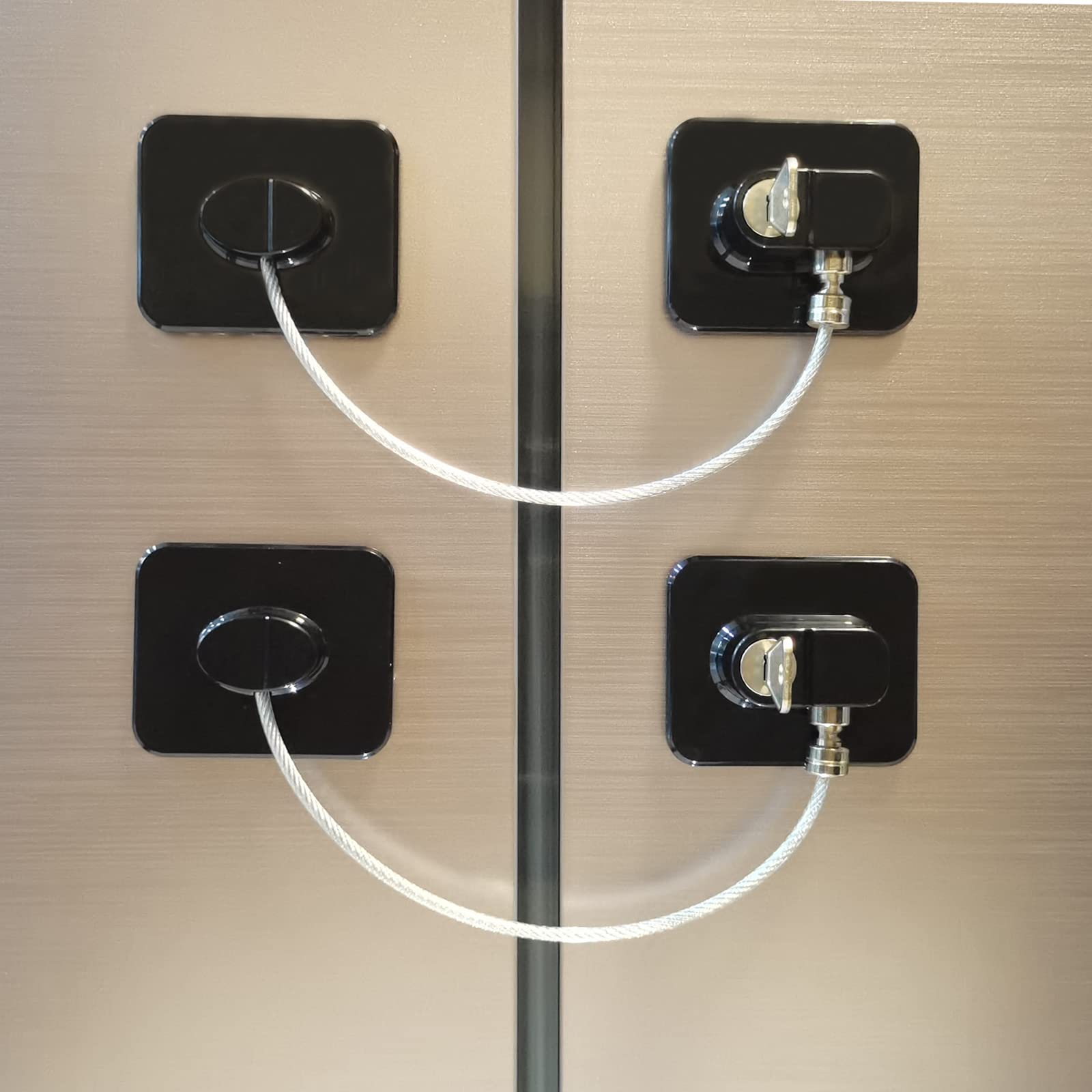 2 Pack Child Safety Fridge Lock with Keys - Black Adhesive Refrigerator, Cabinet, Drawer, Oven & Toilet Locks for Baby Proofing - Perfect for Kitchens, Bathrooms & Nursery Childproofing