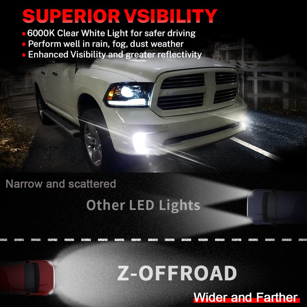 Z-OFFROAD Upgraded LED Fog Lights for Dodge Ram 1500 (2013-2018) - Durable Bumper Driving Fog Lamp Replacement - 1 Pair Silver - Perfect for Off-Roading, Night Driving & Extreme Weather Conditions