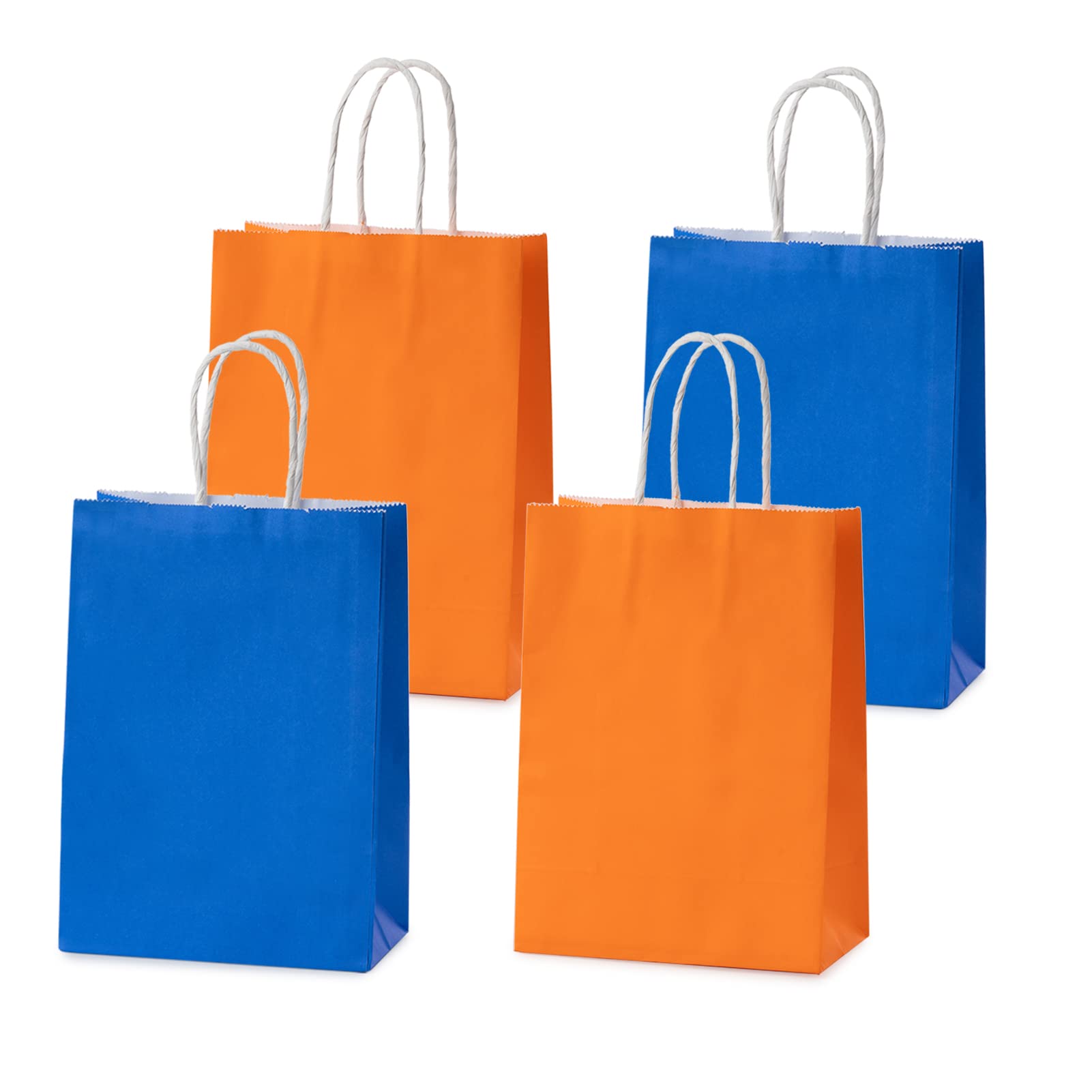 Eco-Friendly Kraft Paper Gift Bags with Handles - 8.3x5.9x3.2 Inch Small Party Favor Bags (16-Pack, Orange & Blue) - Perfect for Birthday Parties, Baby Showers & Wedding Favors