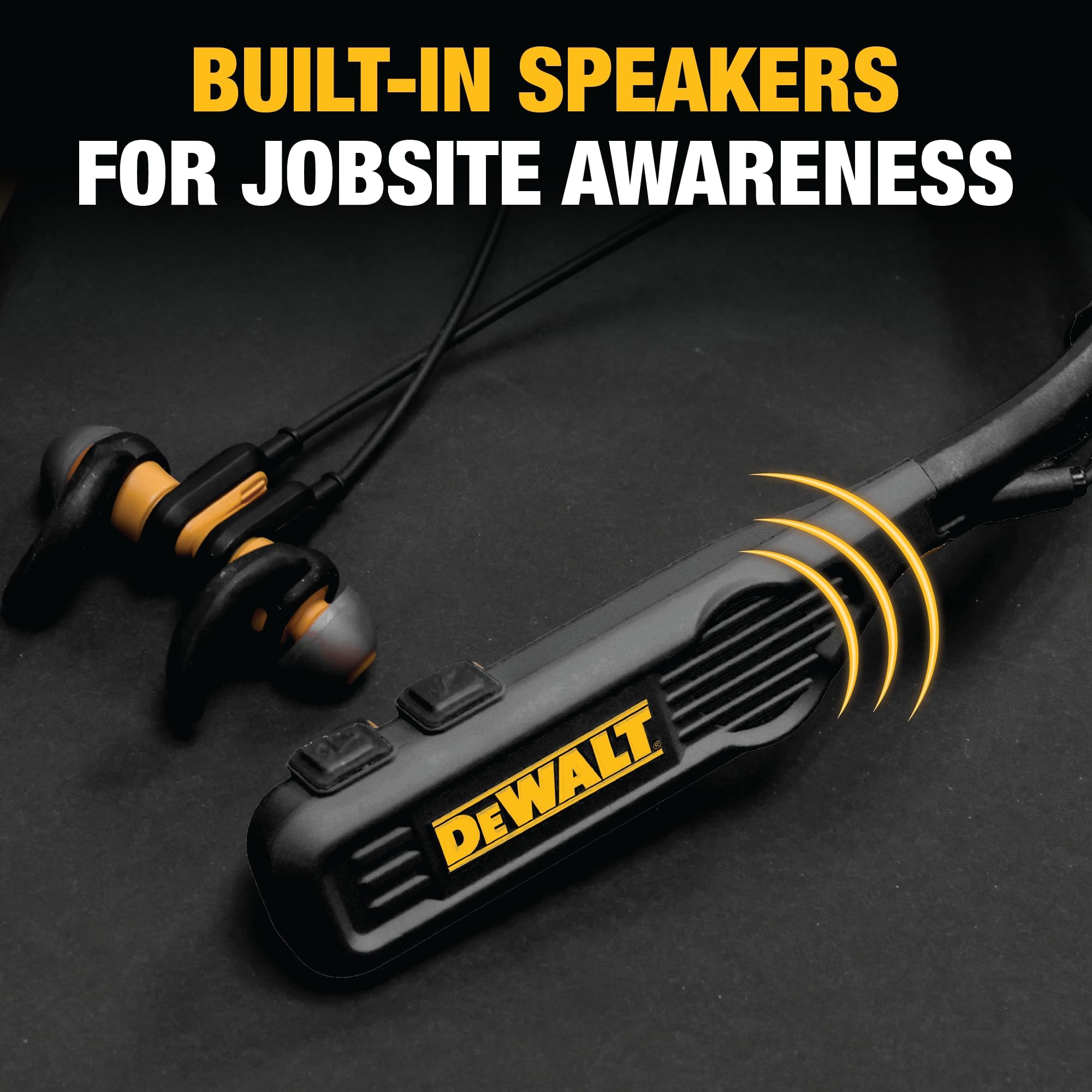 DEWALT 2-in-1 Wireless Bluetooth Headphones with Built-in Speakers, 60+ Hours Battery Life, Hands-Free Music & Calls, Jobsite Wearable Speaker & Neckband Headset, Ideal for Construction Sites and Outdoor Activities (Black)