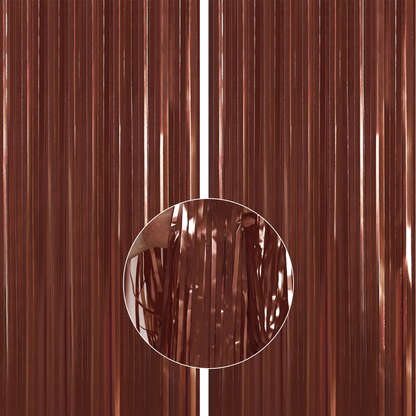 PartyWoo Foil Curtains 2 Pack - 3.3x6.6 ft Metallic Brown Tinsel Backdrop for Birthday, Wedding & Party Decorations | Elegant String Fringe Curtains for Stage, Photo Booth & Event Background