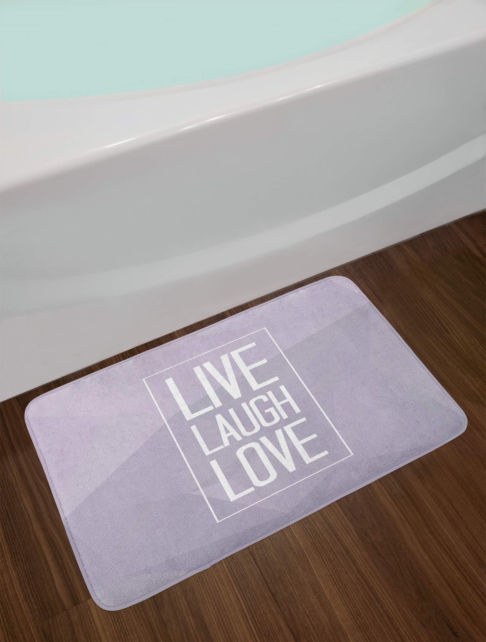 Ambesonne Non-Slip Plush Bath Mat - Grey & White Geometric Pattern with 'Live Laugh Love' Design, 30x20 Inches, Soft Absorbent Bathroom Rug for Modern Home Decor - Perfect for Bathroom, Vanity, or Spa Area