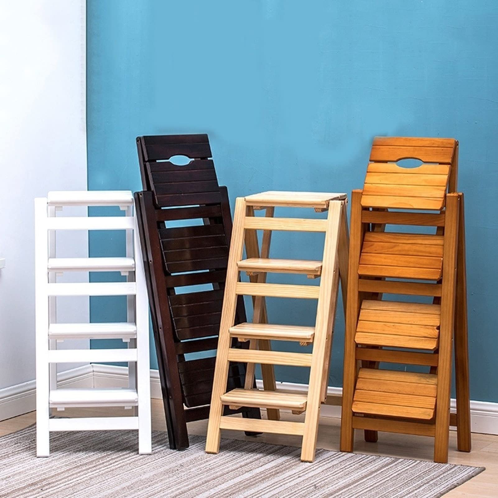 Heavy Duty Wooden Folding Step Stool Chair - Multifunctional Ladder Step Stool for Home, Library, Flower Display Shelf & Bookcase - Perfect for Home Organization, Decor & Easy Access to High Spaces