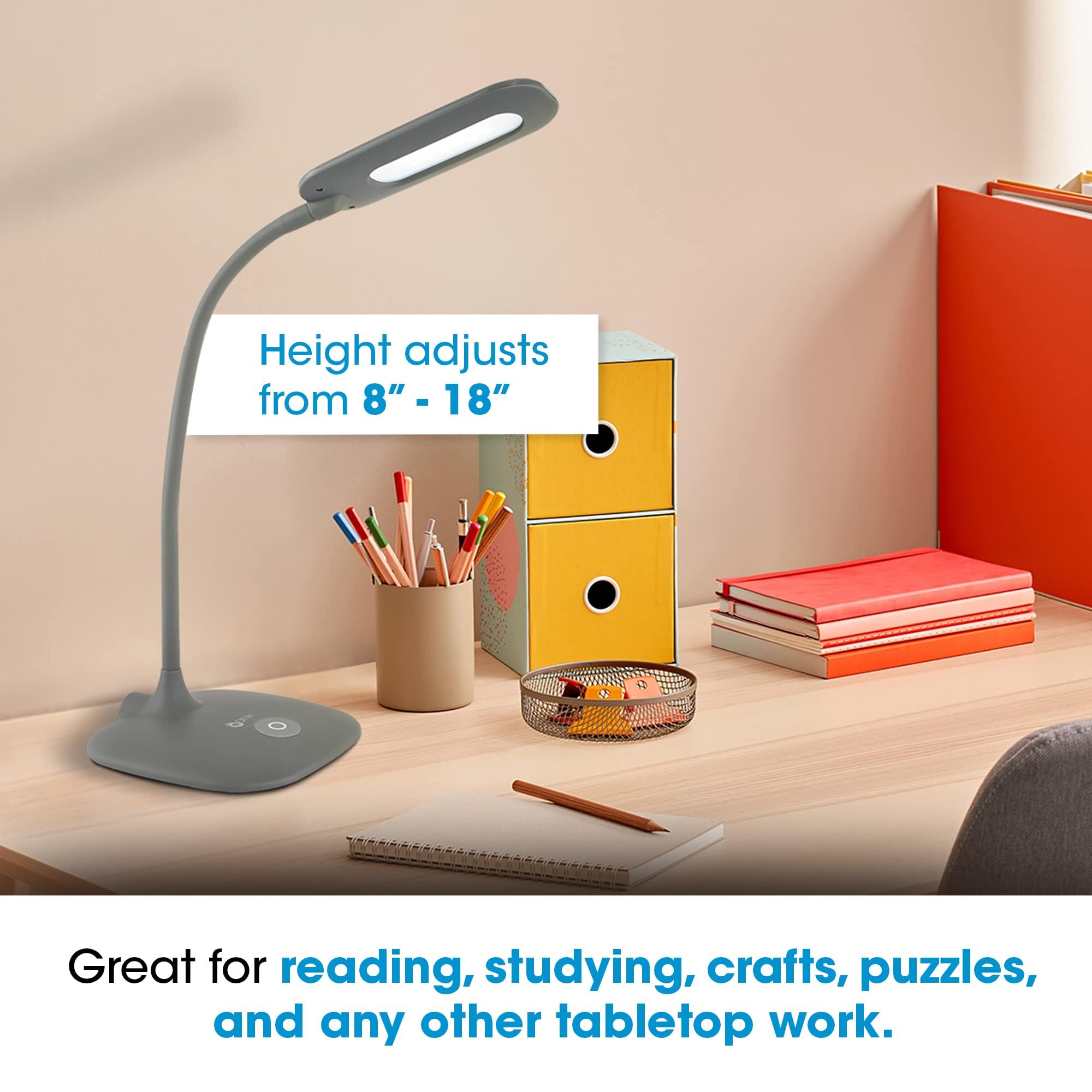 OttLite LED Desk Lamp with 3 Brightness Levels - Energy Efficient Natural Daylight LED Light - Adjustable Flexible Neck & Touch Control - Perfect for Home Office, Study, Computer Desk & Dorm Room - Ideal for Reading, Working & Nighttime Use