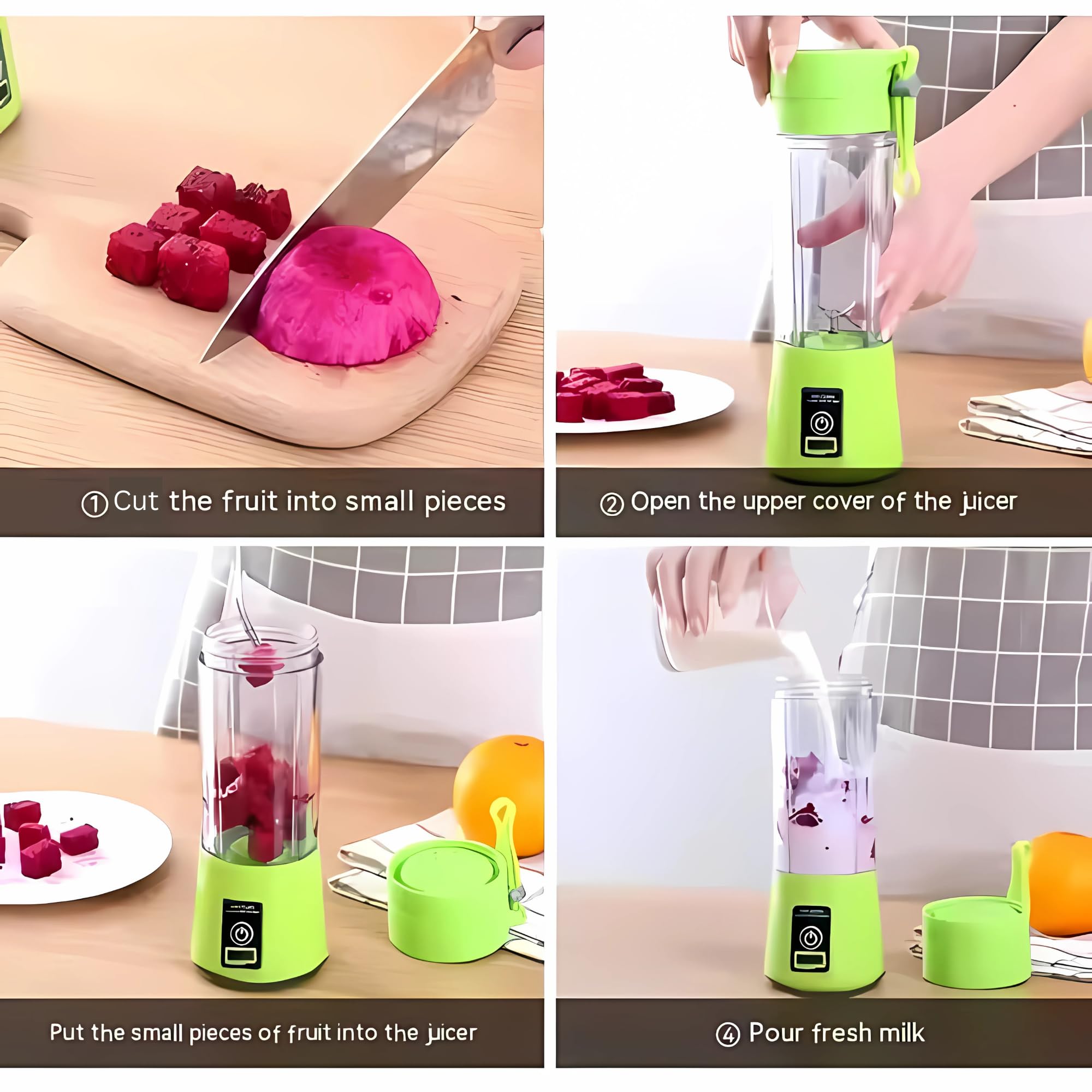 Portable USB Rechargeable 12 Oz Handheld Blender - Compact Travel Size with Powerful Motor for Smoothies, Protein Shakes, Baby Food & Juicing - Ideal for Kitchen, Camping, Gym & On-the-Go Blending