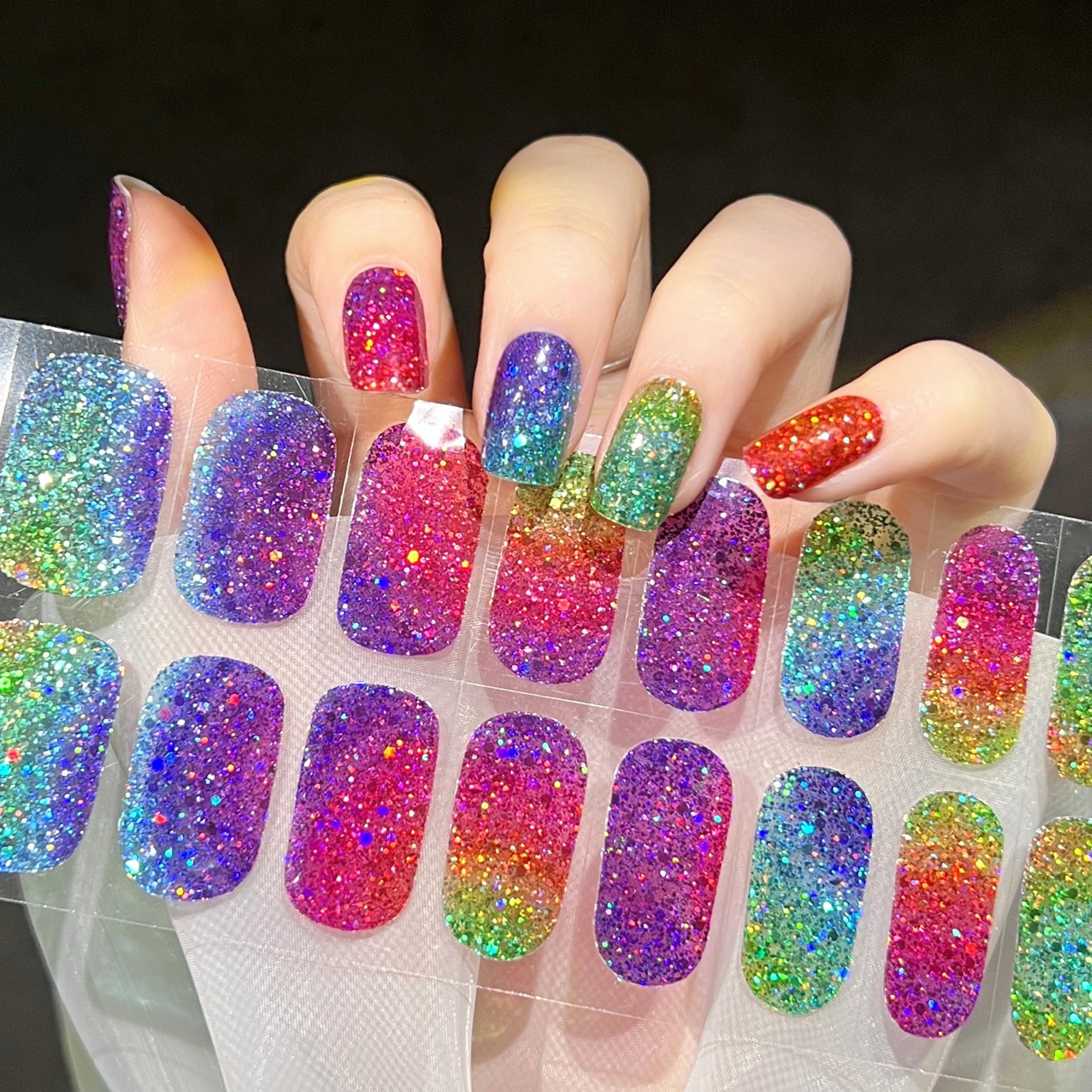 Glitter Nail Polish Stickers - Waterproof Long Lasting Nail Art Wraps with Sequins, No UV Lamp Needed | Perfect for DIY Manicures, Parties & Special Occasions