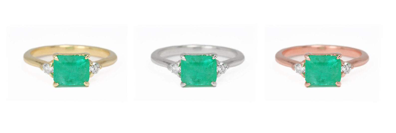 1.96tcw Three Stone Emerald & Round Diamond Ring 14K Gold - Elegant Engagement, Wedding, Anniversary Jewelry Gift for Her