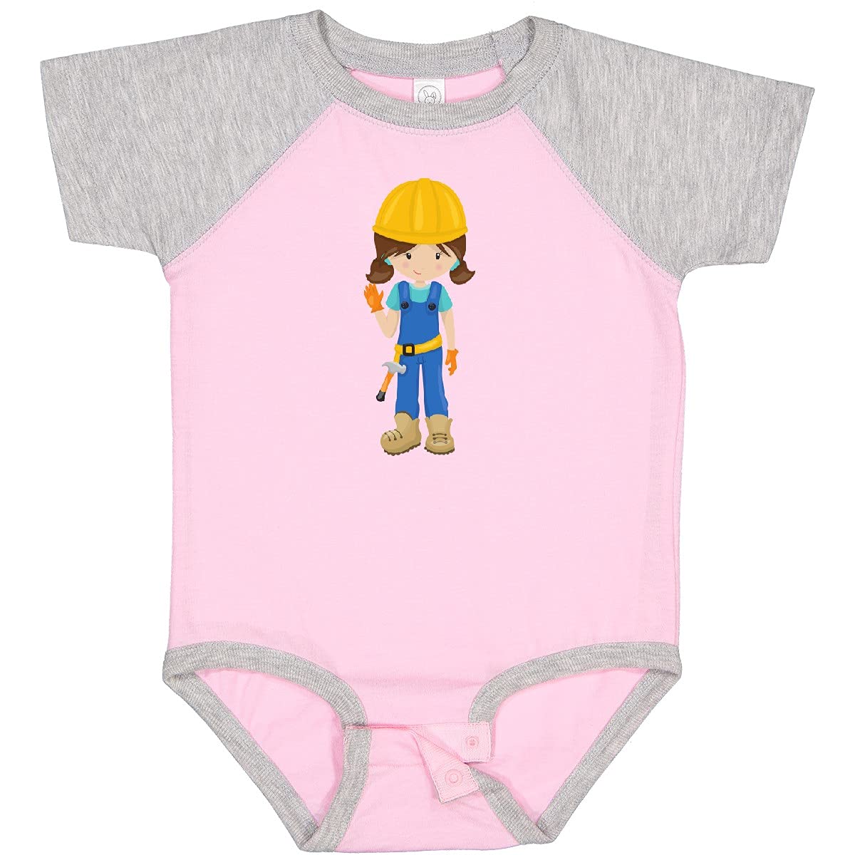 Inktastic Construction Girl Baby Bodysuit - Brown Hair Cute Design for Toddlers & Infants - Perfect for Playdates, Construction-Themed Parties & Everyday Playwear