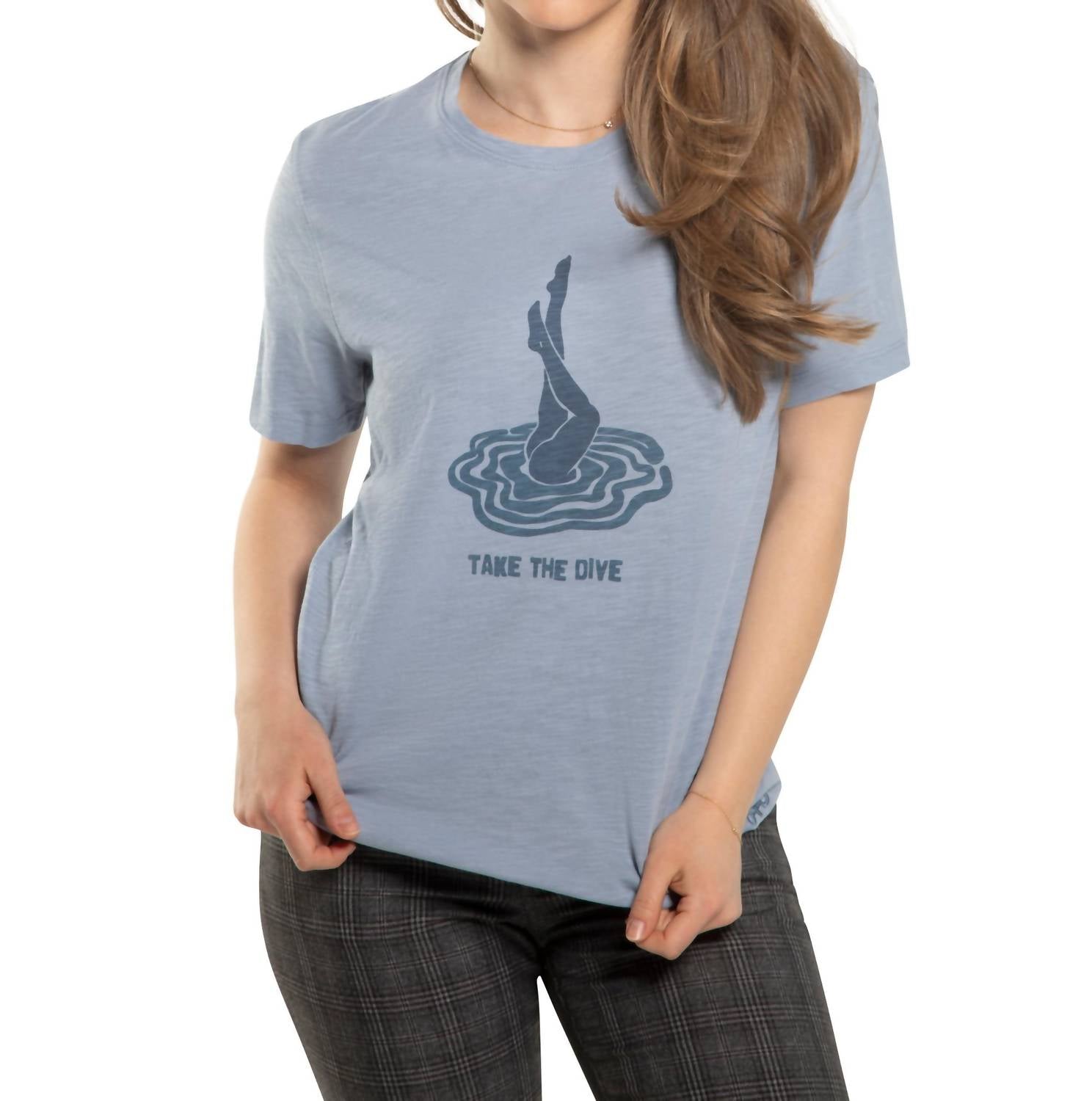 Powder Blue Graphic Short Sleeve Knit Tee for Women - Casual Summer Tops & Streetwear Fashion