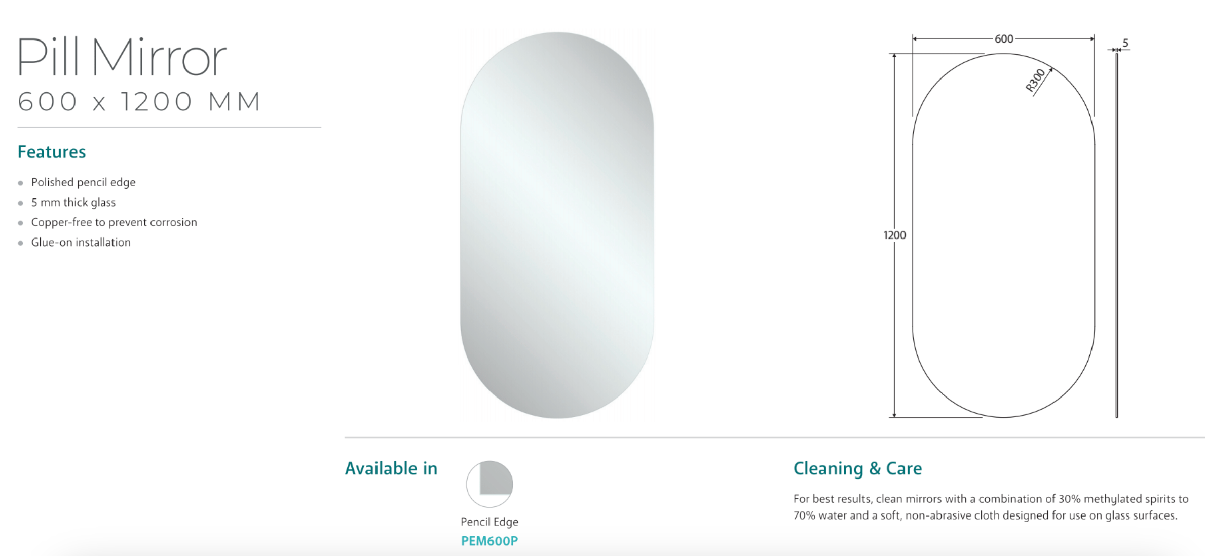 Fienza PEM600P Wall Mounted LED Bathroom Mirror with Anti-Fog, 600 x 1200mm - Perfect for Modern Vanity, Makeup, and Shaving in Home & Hotel Bathrooms