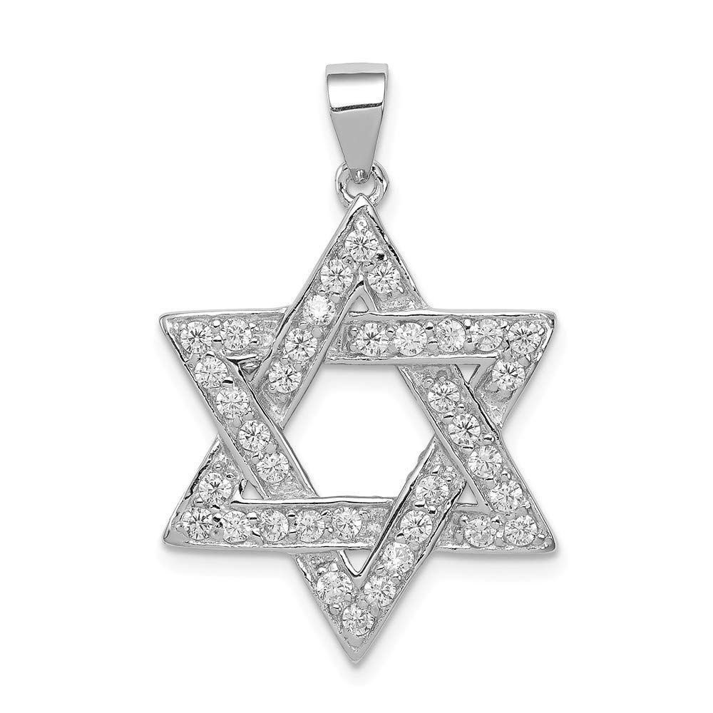 925 Sterling Silver CZ Cubic Zirconia Star of David Pendant Necklace - 26mm x 21mm Jewish Jewelry Gift for Hanukkah, Bar Mitzvah & Everyday Wear