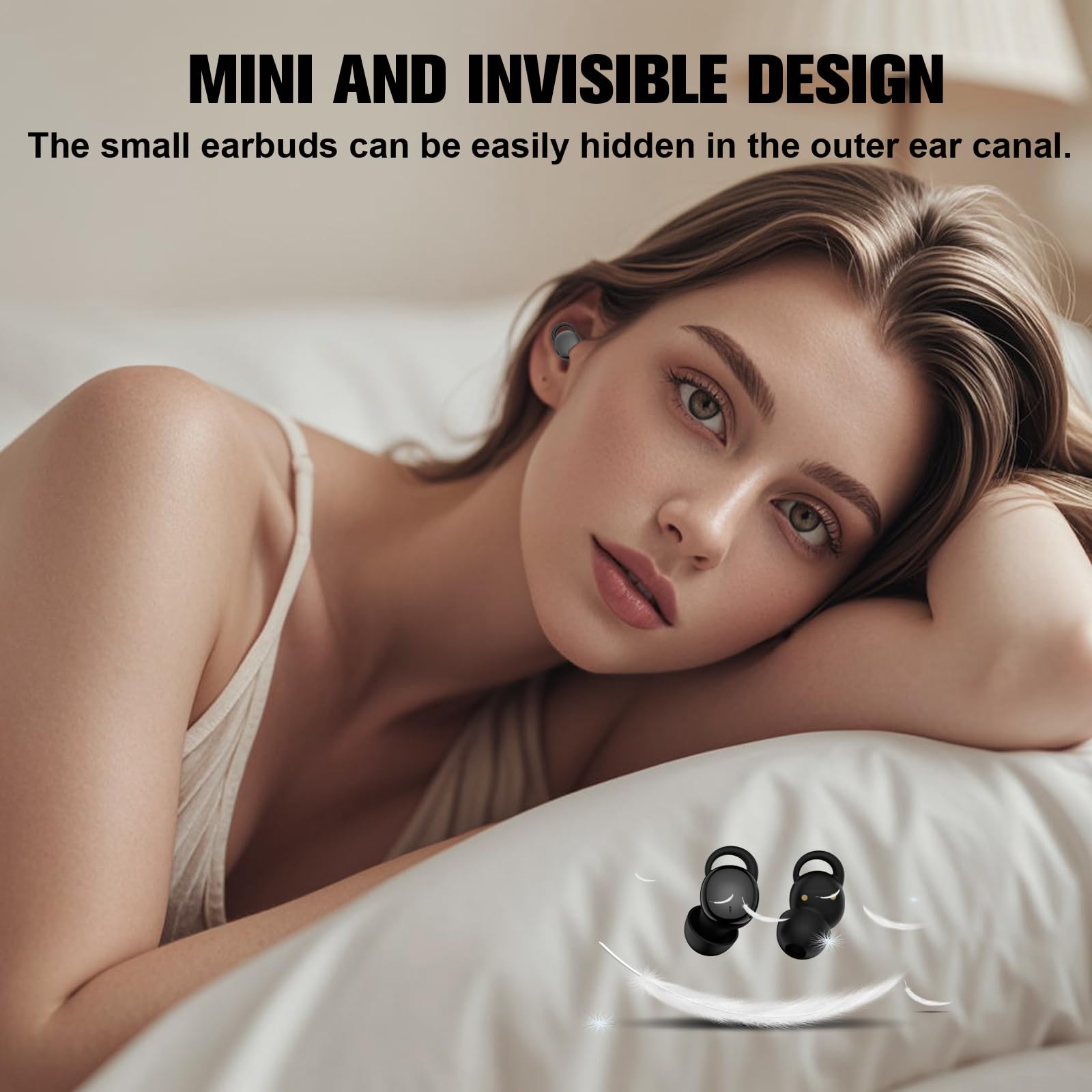 Small Invisible Sleep Earbuds for Small Ear Canals - Bluetooth Wireless Noise Cancelling Headphones for Sleeping, TWS Earphones Compatible with iPhone & Android - Perfect for Side Sleepers, Travel & Relaxation