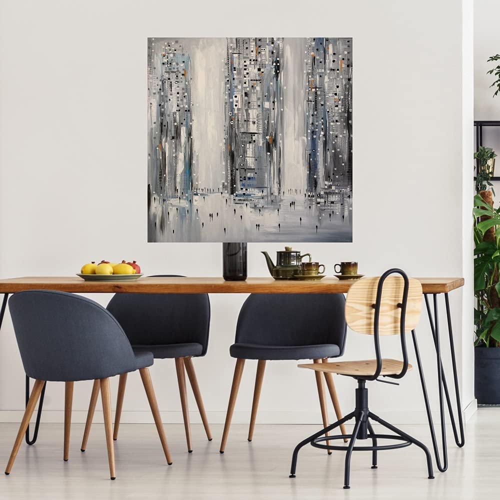 Ekaterina Ermilkina Cityscape Fine Art Canvas Wall Decor - 37x37 Inch Ready to Hang Painting for Living Room, Bedroom, Office & More - Perfect for Home, Bar and Dining Room Decor