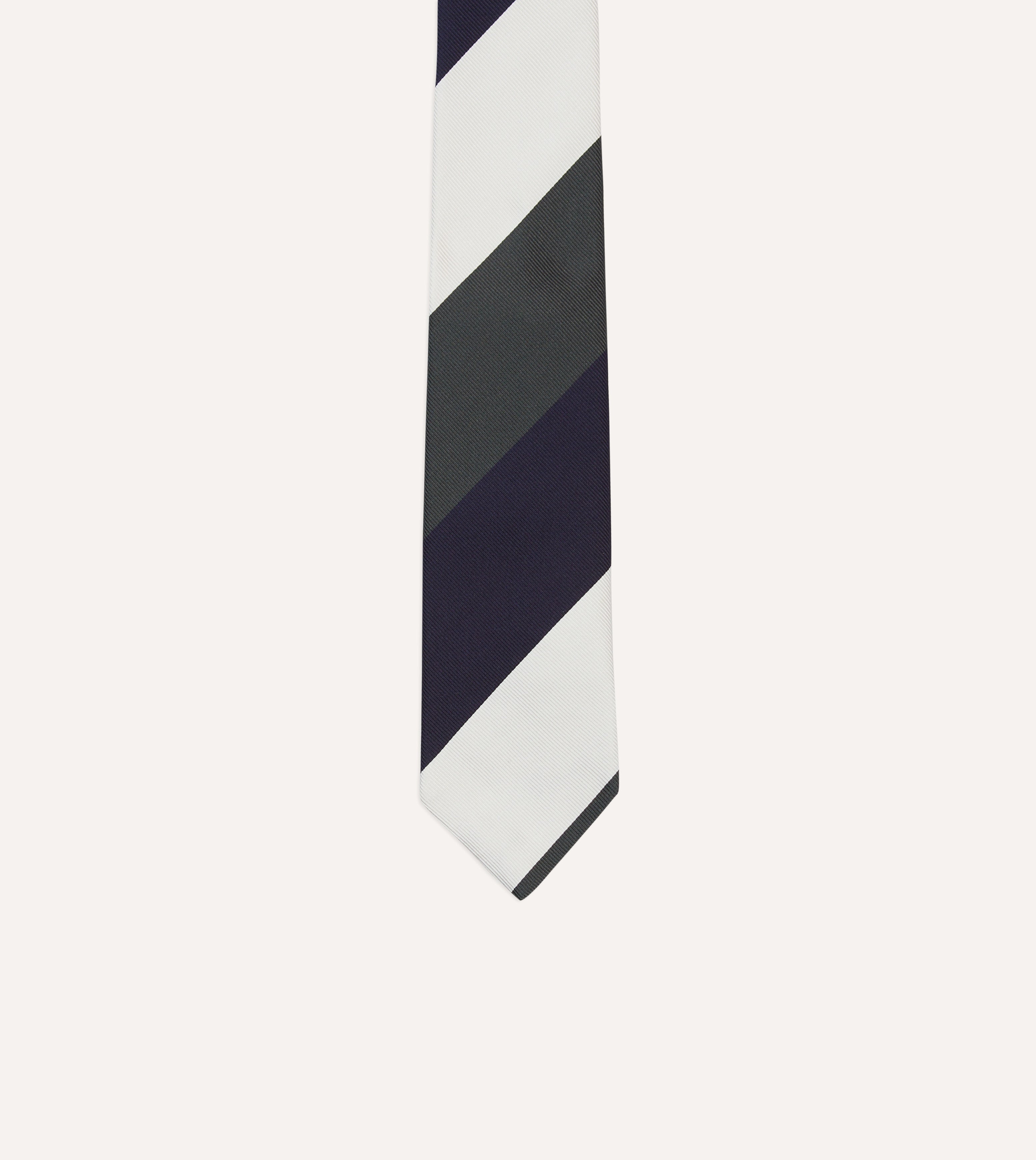 Premium Silk-Tipped Necktie - Classic Wide Stripe Repp Tie in White, Navy & Grey | Perfect for Business, Weddings & Formal Events