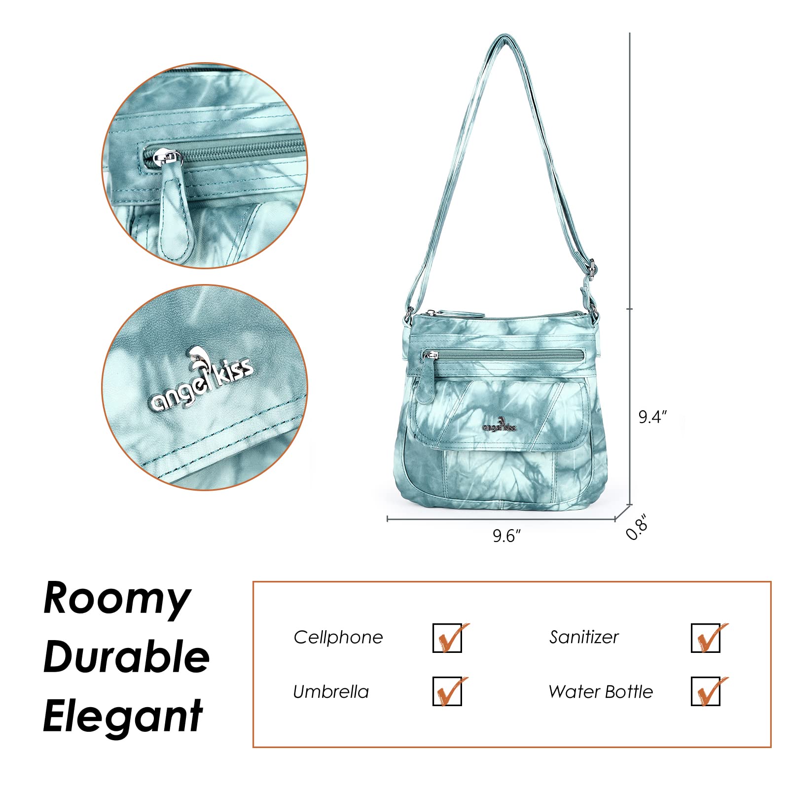 Angel Kiss Women's Crossbody Bag PU Leather Adjustable Shoulder Handbag Purse for Daily Use, Travel, Shopping & Work