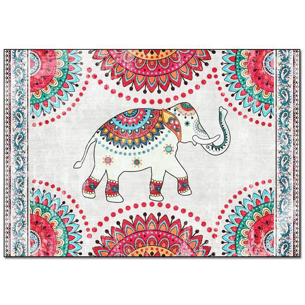 Vintage Bohemian Area Rug - Floral Animal Print Non-Slip Carpet for Farmhouse, Bedroom, Living Room & Kitchen - 4'x7' Indoor/Outdoor Runner Mat - Perfect for Boho Decor, Bathroom Rugs & Entryway Doormat (White)