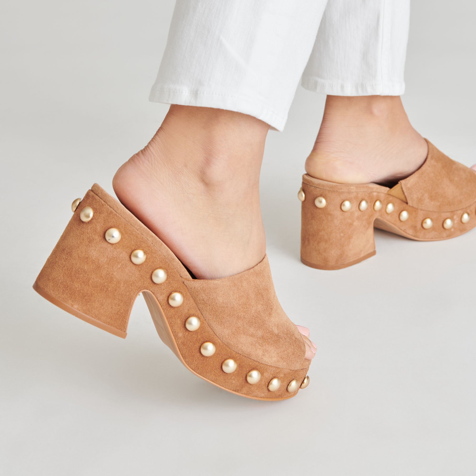 Glori Heels Pecan Suede - Women's Stylish Block Heel Pumps for Office, Party & Special Occasions